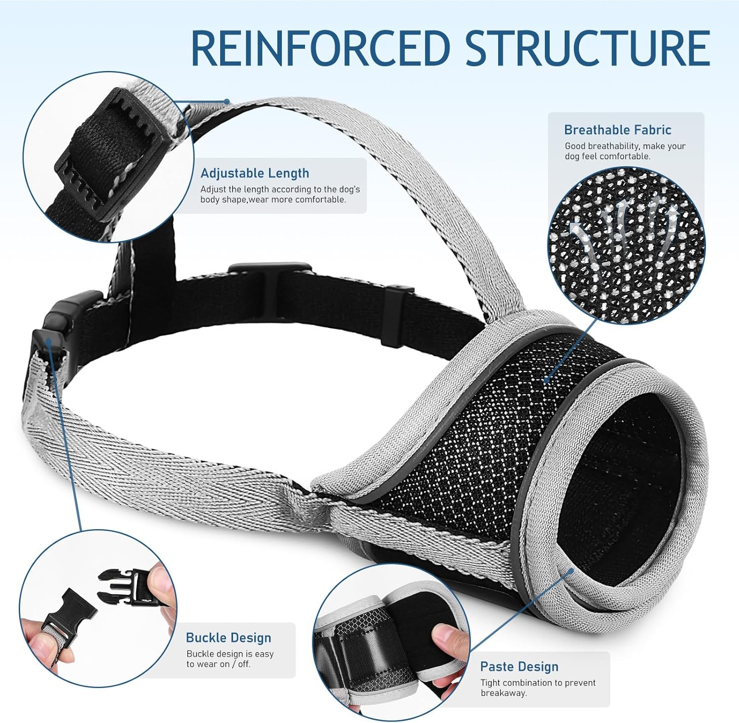 SUPVOX Adjustable Dog Mouth Cover Large Breathable Mesh Muzzle with Reinforced Strap for Barking and Biting Control Comfortable Pet Mouth Protector