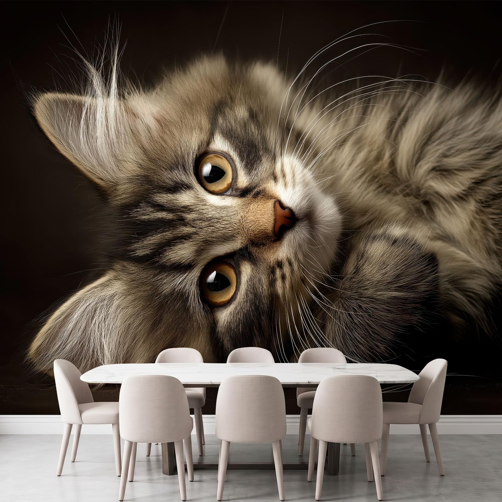 Carta da parati a righe tortora con gatto, 450 x 280 cm