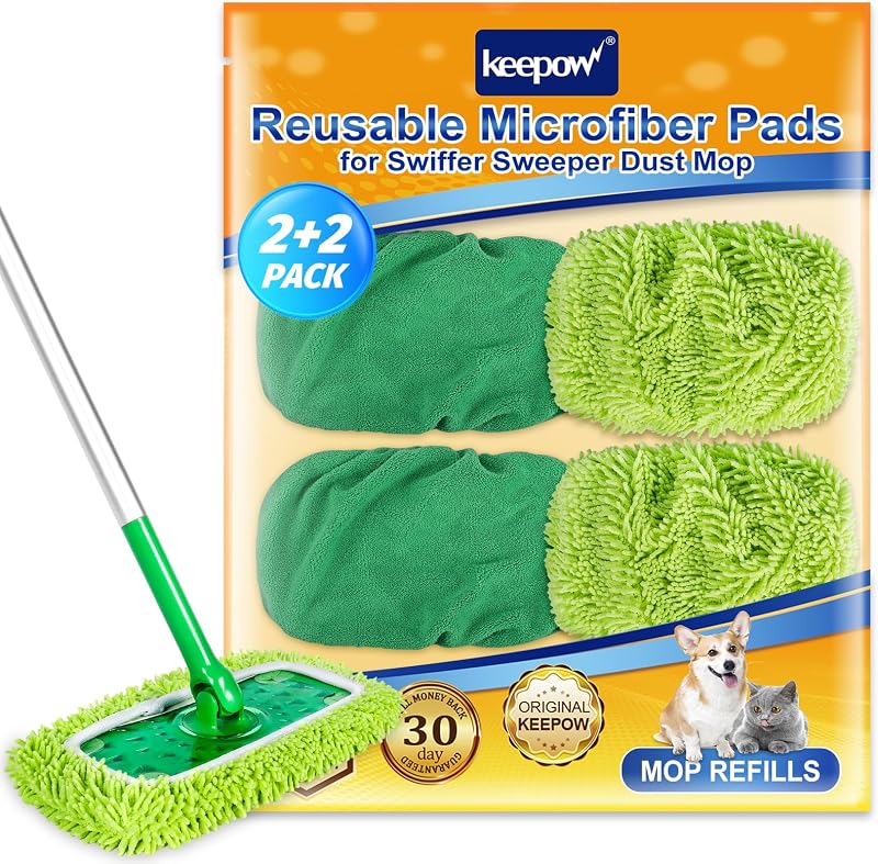 4Pk Mop Pads Compatible with Swiffer Sweeper, Wet/Dry Washable Cloth | Dry Sweeping Cloths & Wet Mopping Cloths, Washable Wet Pads Refill for Mopping Floor, Compatible with Swiffer Sweeper, 4 Pack