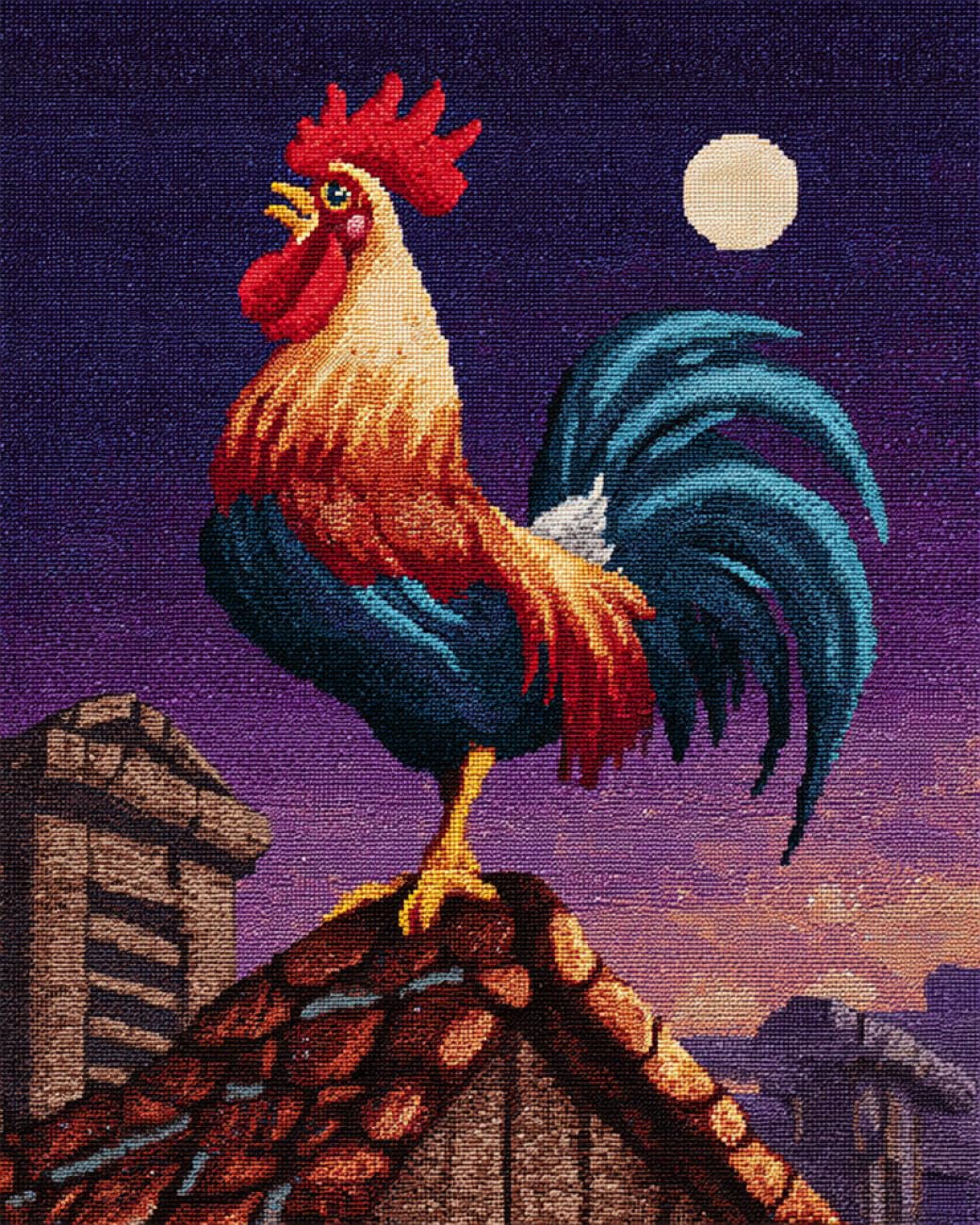 AMBATTERY Animal Tapestry Kit Colorful Rooster Carpet Rug Making Kit，Cross Stitch Embroidery Kits Needlework Crafts for Home Decor 21x29in