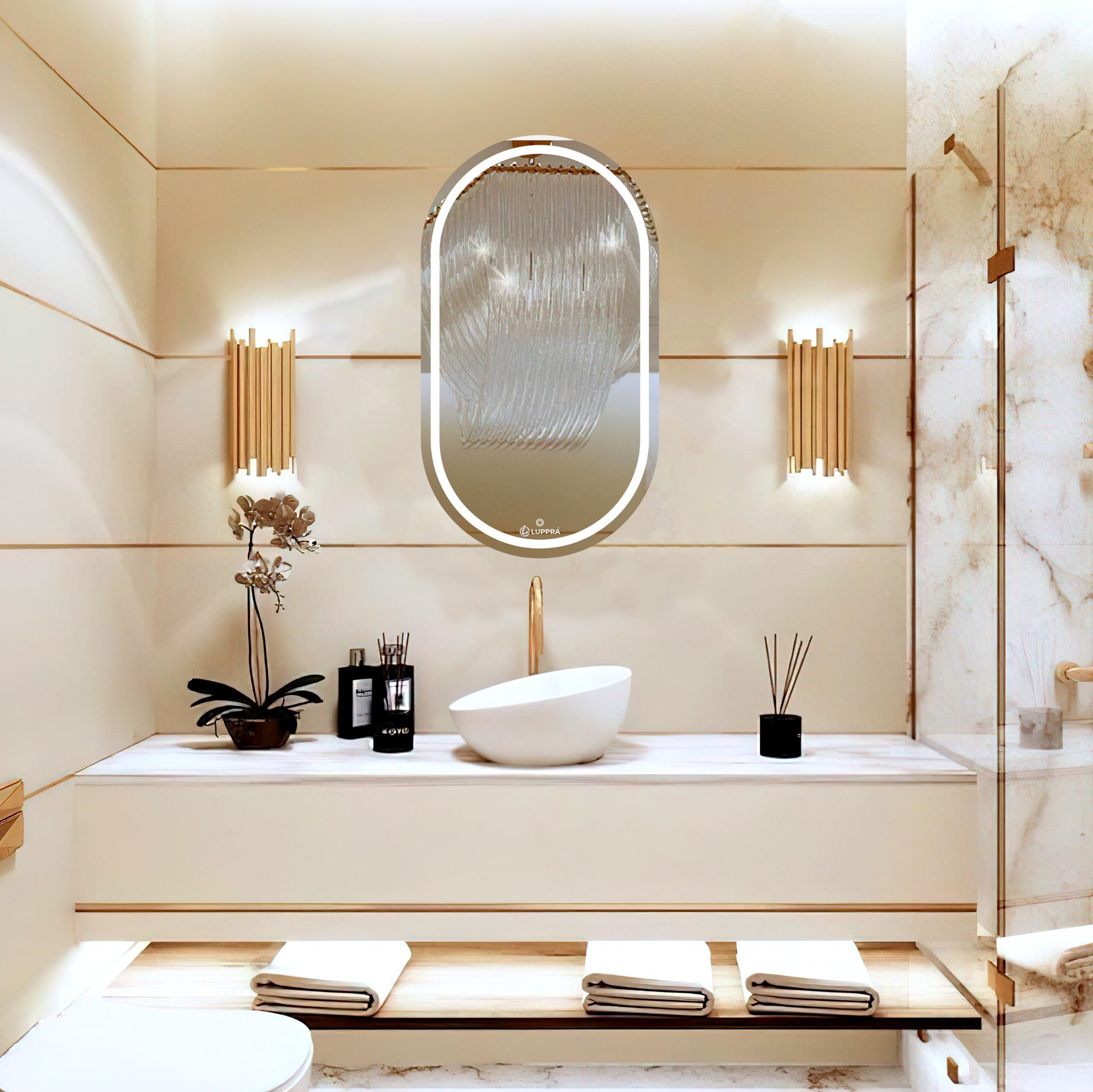 LUPPRA LED Bathroom Mirror with 3 Lighting Options (Warm, White, Natural White), Stylish Illumination for Your Wash Basin Bathroom Bedroom Living Room House Home (Capsule Design 5)