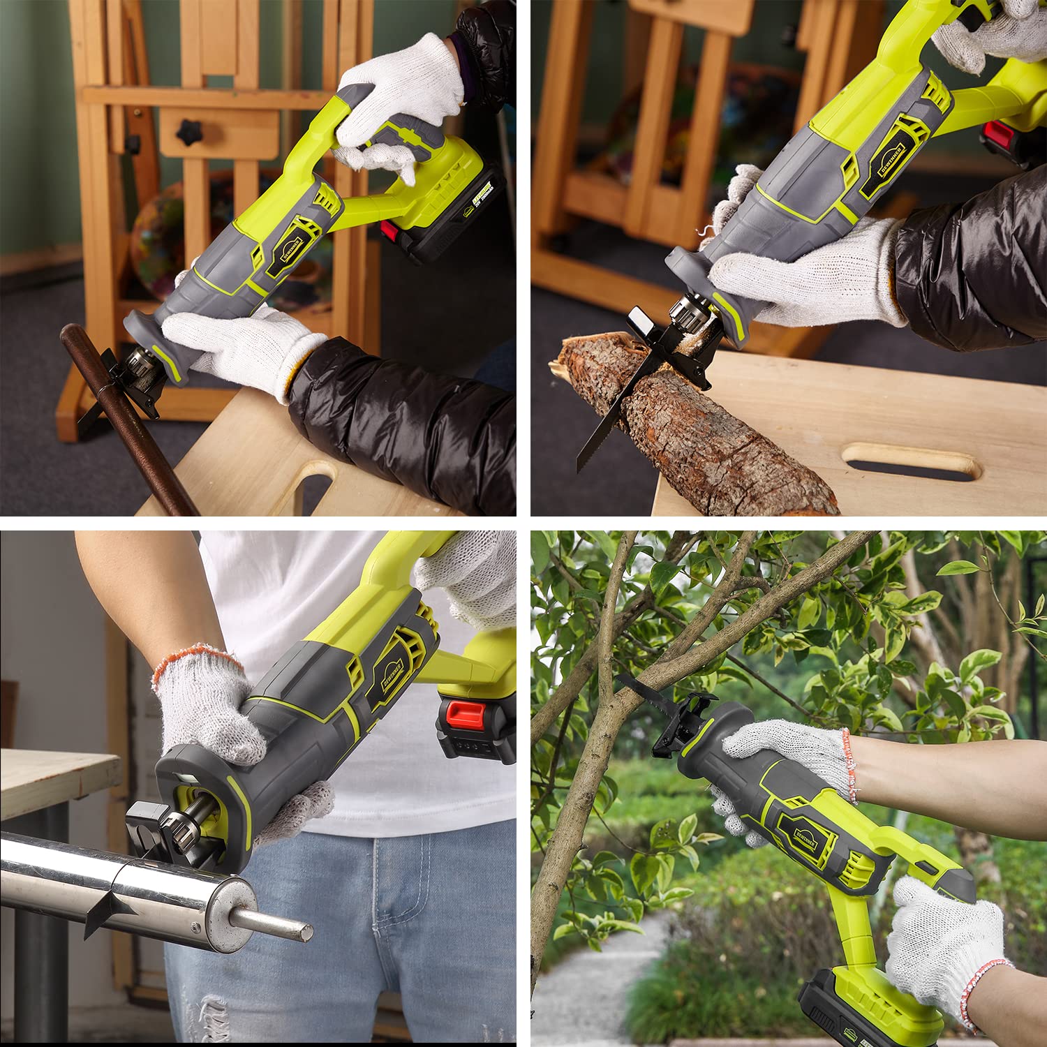 DEWINNER Sierras alternas inalámbricas Sierra compacta de 20 V 2,0 Ah con batería de iones de litio y cargador de 2 palas, velocidad variable, 22 cm, longitud de carrera, reemplazo de hoja sin