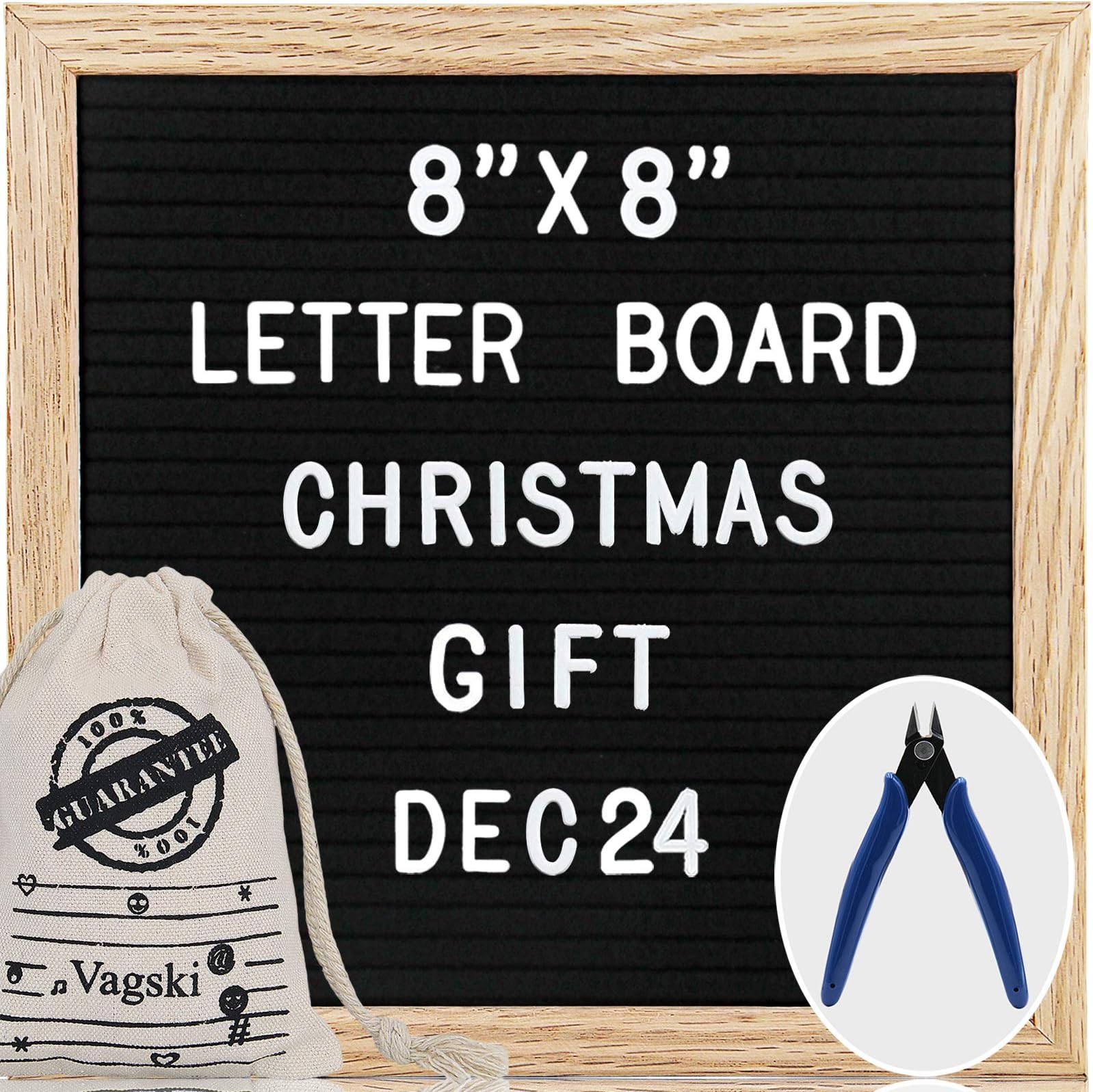 Mini Black Felt Letter Board Set- 8x8 Inches Changeable Letter Board with 460 Letters and Numbers Burlap Storagebag Scissors for Announcement Home Decoration and Christmas Gift 066