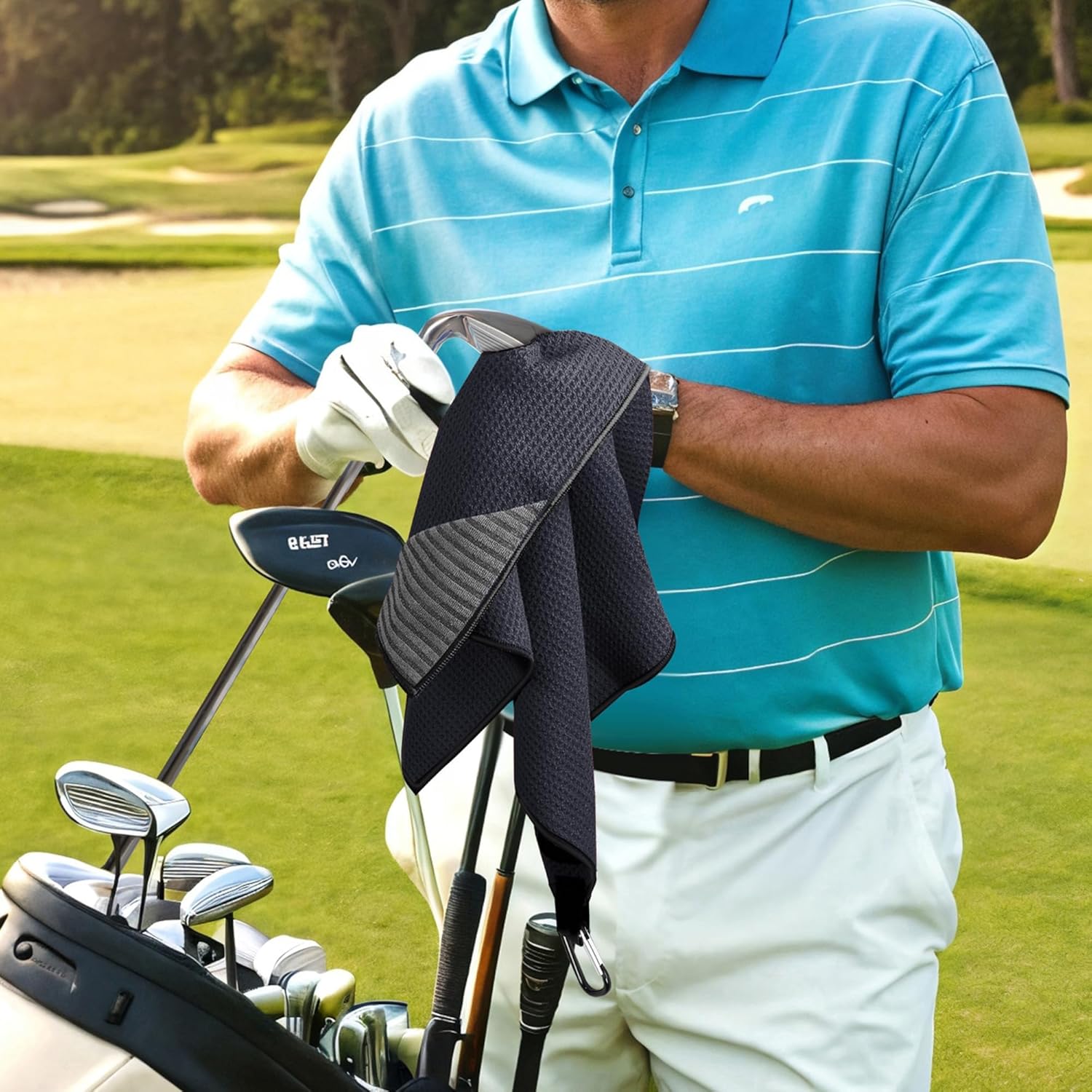 2 Pack Magnetic Golf Towels with Clips, Steel Wire Cleaning Cloth, Ultra Absorbent Microfiber, Waffle Pattern Golf Towel with Magnet for Men Women, Golf Accessories for Golf Bags, Carts or Clubs - Image 6