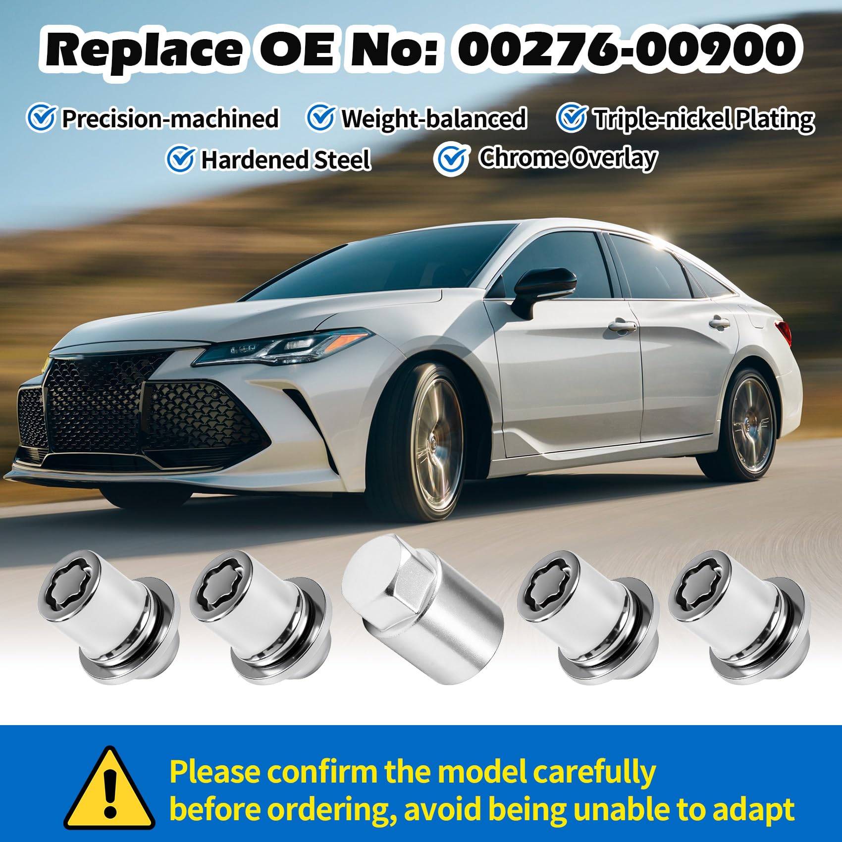 Lot d'écrous antivol M12 x 1,5 pour Toyota Avalon C-HR Camry Celica Corolla Matrix Mirai MR2 Prius RAV4 Sienna Solara et Lexus, chromé, remplacement de clé de verrouillage de roue Toyota 00276-00900