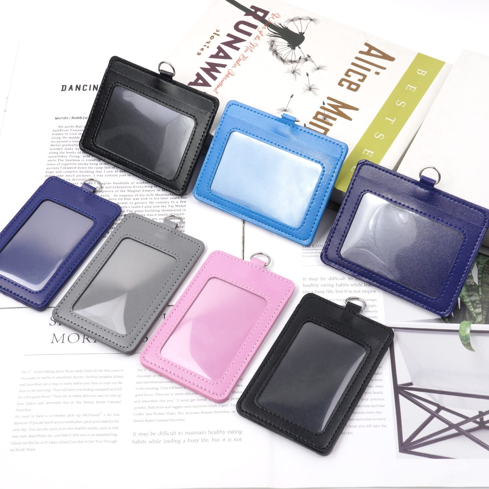 Vicloon Porta badge in pelle PU 2 pezzi con finestra trasparente per ID e slot carte credito cordino staccabile nero verticale orizzontale