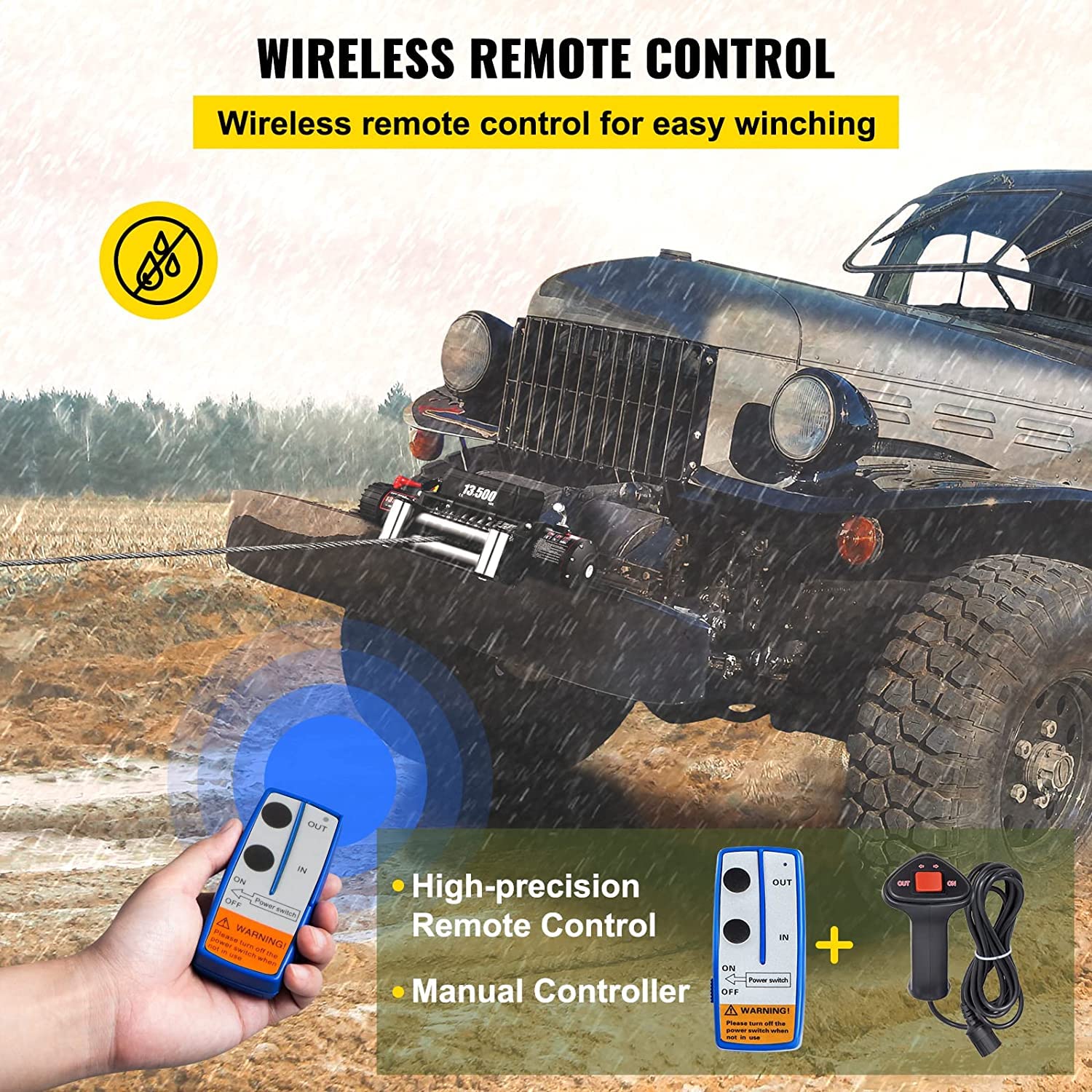 VEVOR Verricello Elettrico 13500 lbs/ 6120 kg 12V, Argano con Telecomando e 27m Corda in Accio, Perfetto per Camion e SUV
