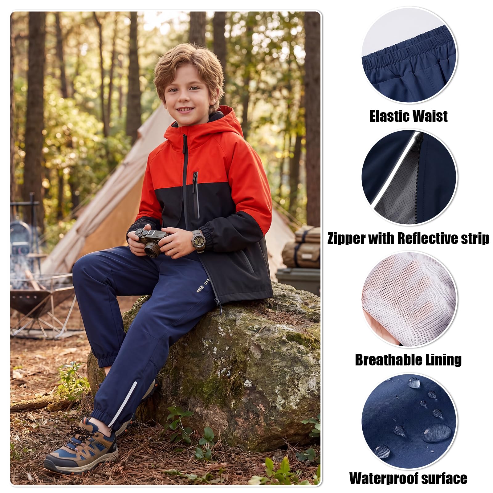Pantalon de Randonnée Imperméable Coupe-Vent Léger pour Garçon Fille 5-14 Ans