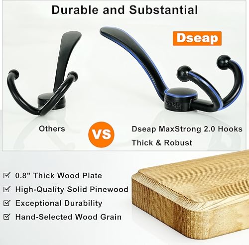 Miniatura 3 de Dseap - Perchero de madera con 10 ganchos para abrigos, montaje en pared (madera, 10 ganchos), DSG