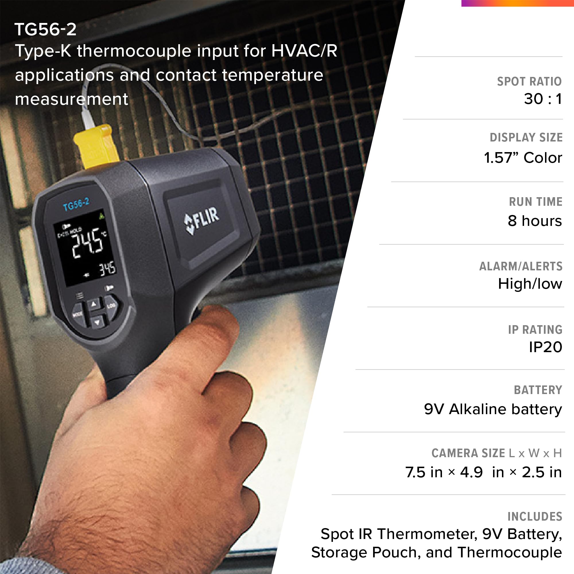 FLIR TG56-2 Termometr punktowy na podczerwień z odczytem cyfrowym: do bezkontaktowych pomiarów temperatury do 2372 stopni Fahrenheita