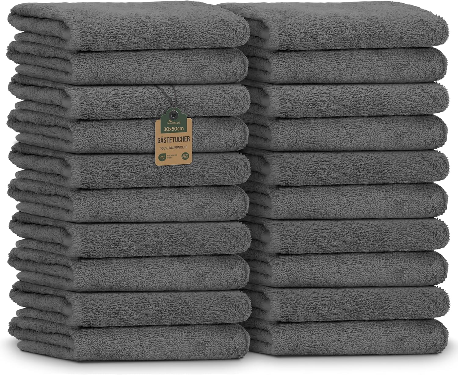 NatureMark Gästetücher – 20er Pack (30x50 cm), 100% Baumwolle, Oeko-TEX Zertifiziert, weich, saugfähig und pflegeleicht – Für Bad, Gäste & Spa - Anthrazit Grau