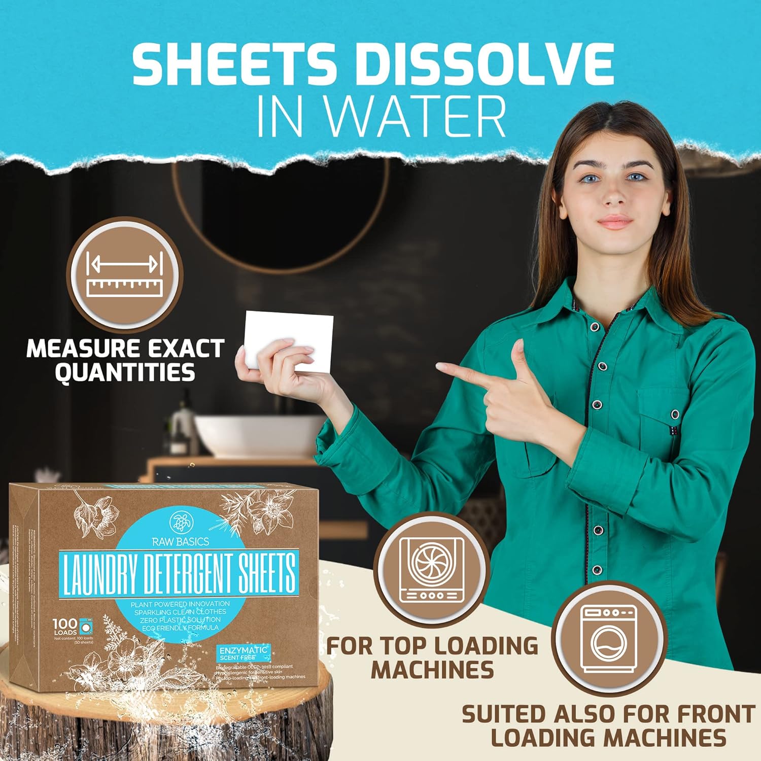 RAW BASICS Laundry Sheets, 100 Loads and Scent Boosters for Washer, Fresh Aroma