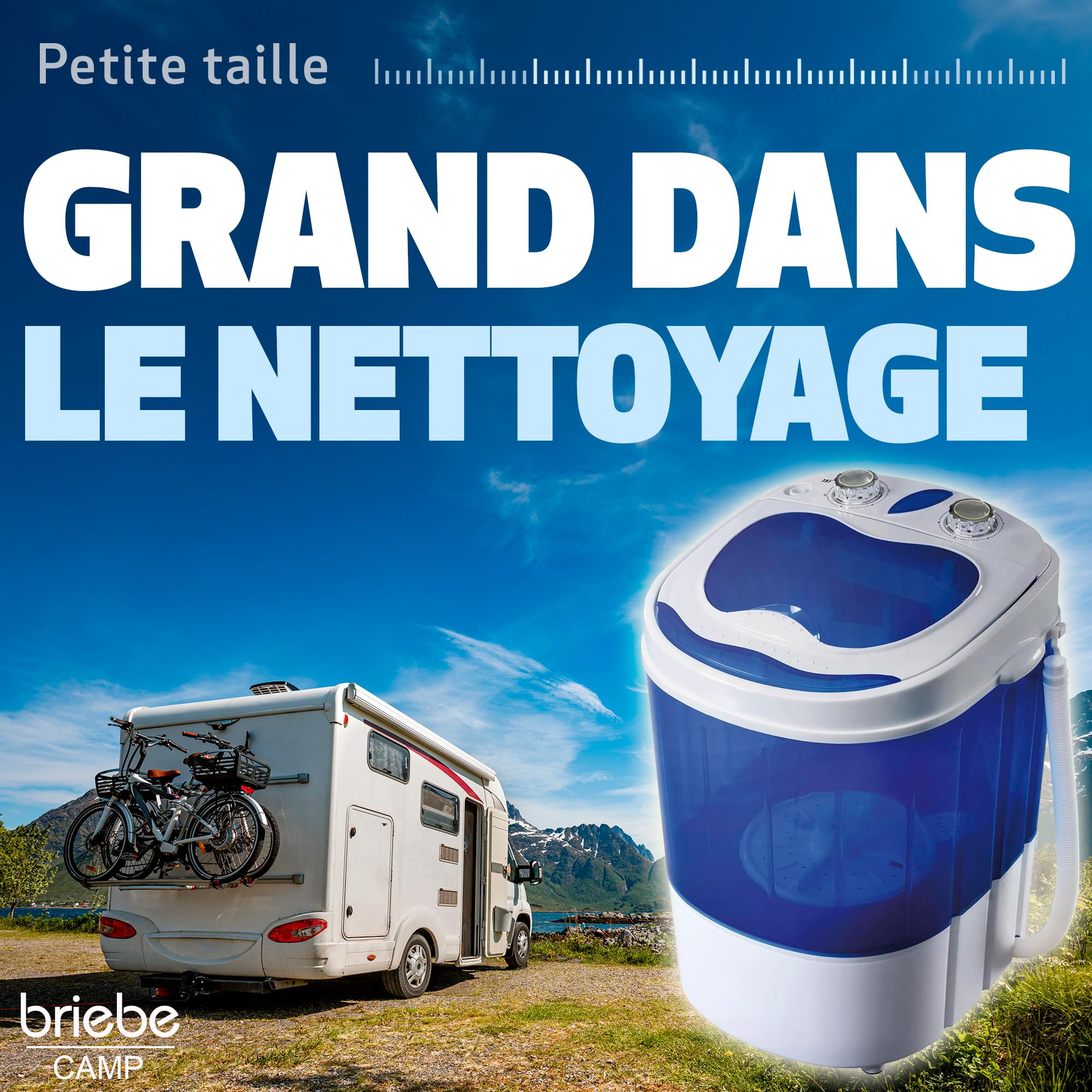 briebe Camp Mini Machine à Laver Portable 3kg Essorage Camping Caravanes WM1111 Blanc