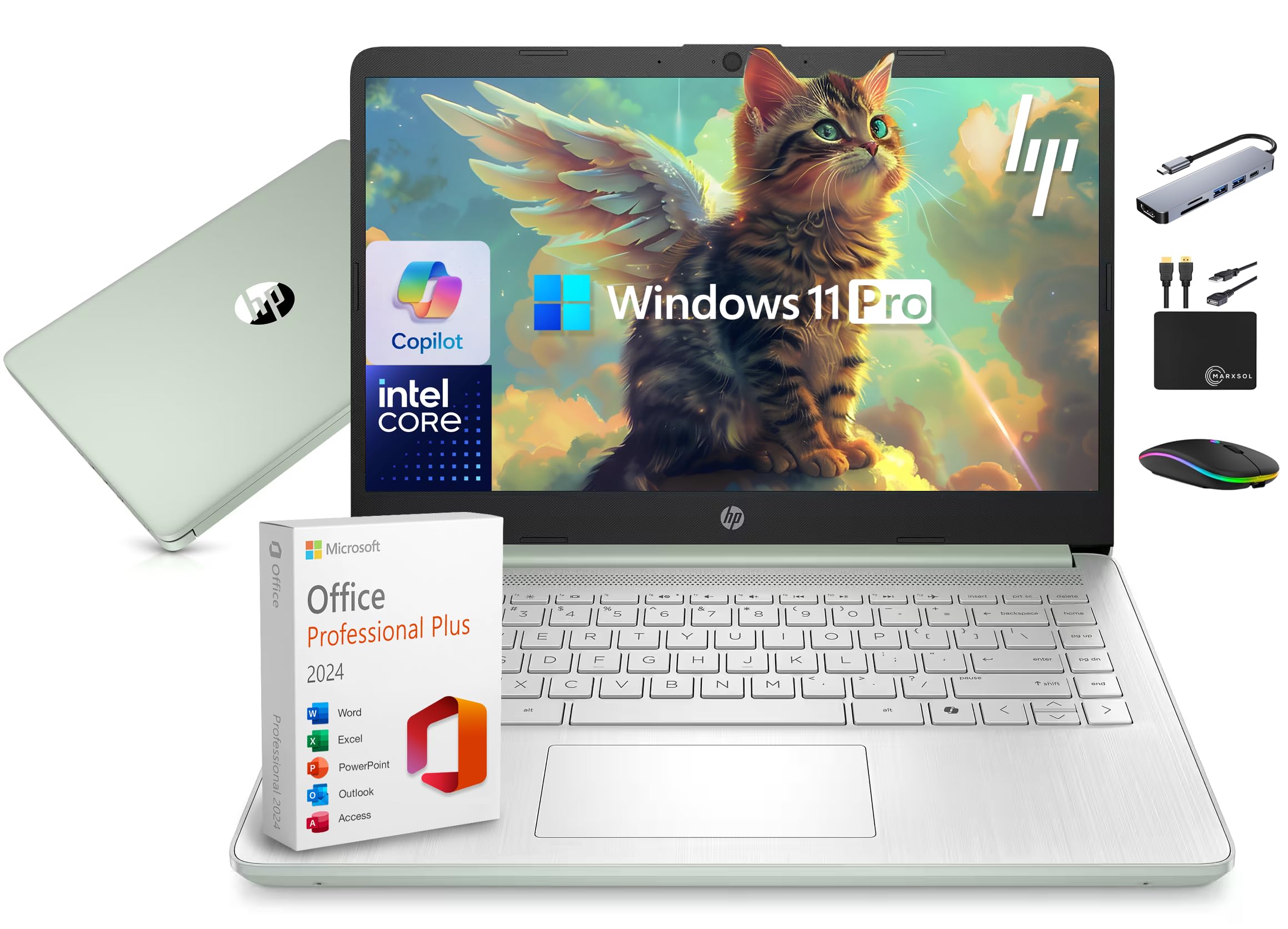 HP 14" Laptop Computer 2025-2026 Business Student, Copilot AI, Lifetime Office, 4-Core Intel CPU, 8GB RAM, 628GB Storage (128GB UFS +500GB Ext), Wi-Fi