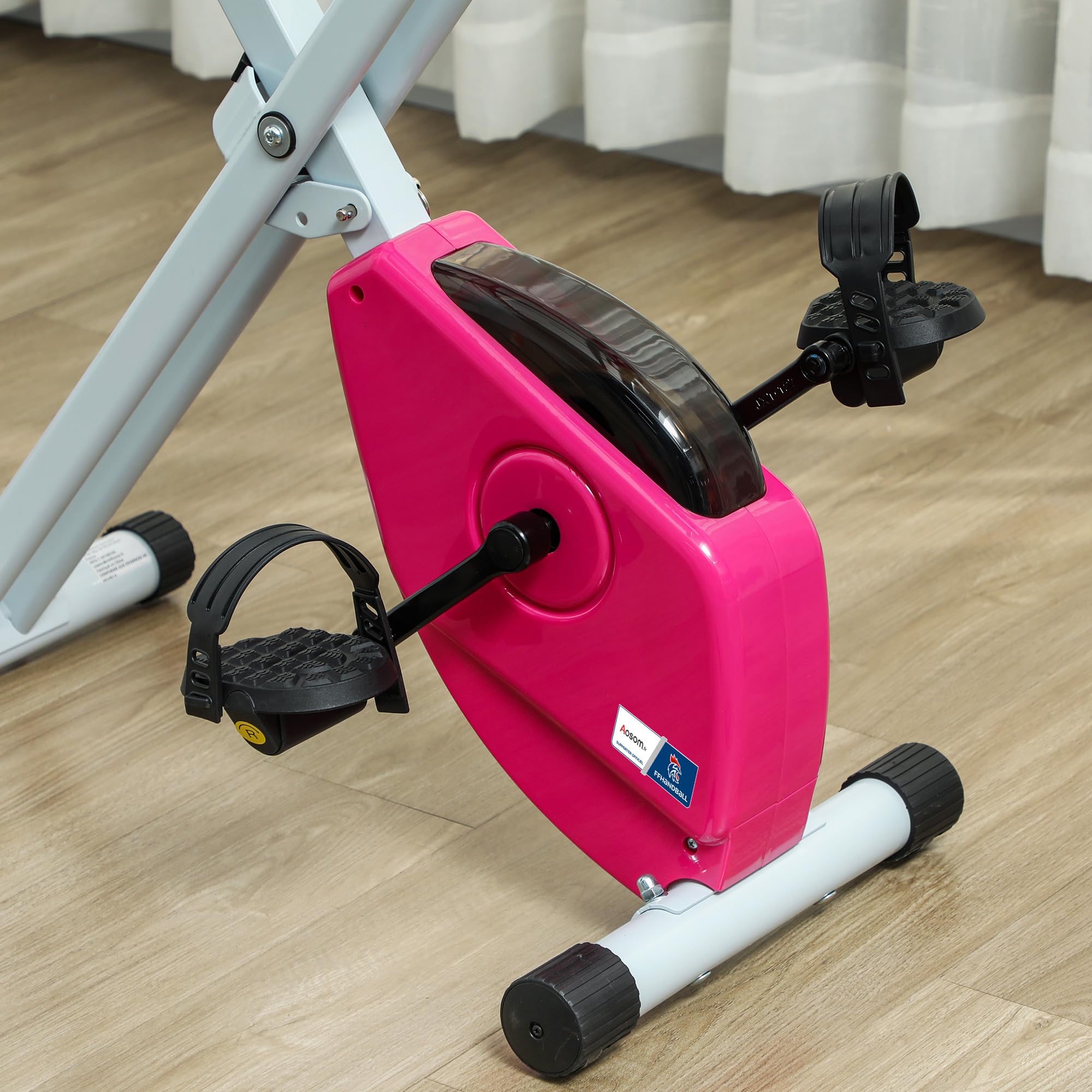 HOMCOM Vélo d'Appartement Magnétique Pliable - Collaboration Aosom.fr x FFHandball - Vélo de Fitness en X Silencieux pour Sport Maison et Cardio-training - Écran LCD & Capteur Pouls