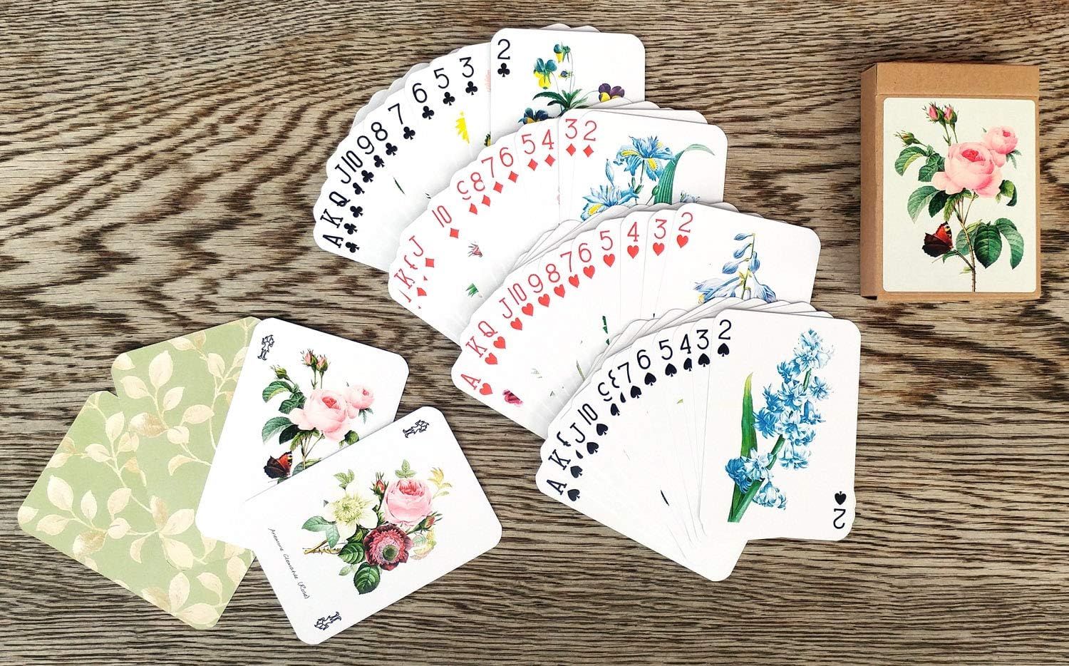 Flowers Roses Playing Cards (Poker Deck 54 Cards All Different) Vintage Graden Flowers Roses Wildflowers Engraving Painting by Redoute