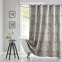 Vista 15 de Cortina de ducha larga de tela, cortinas de ducha de damasco bohemio con estampado de paisley en vino burdeos y oro amarillo, cortinas impermeables