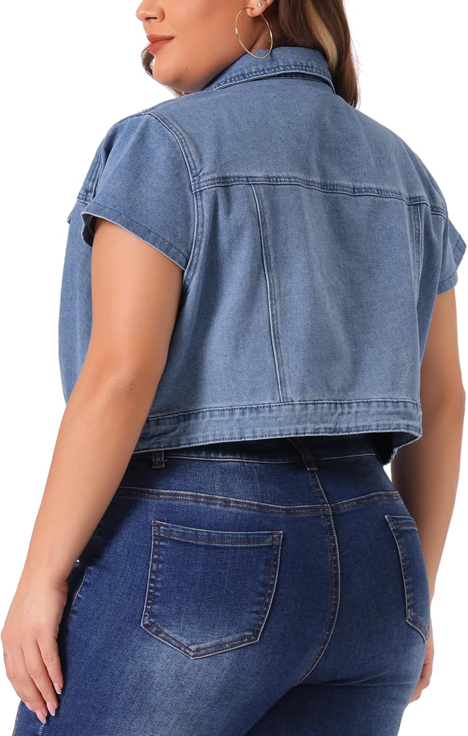 Agnes Orinda Plus Size Short Sleeve Denim Jackets for Women Y2K Button Down Tops Streetwear Cropped Jean Jacket - Image 4