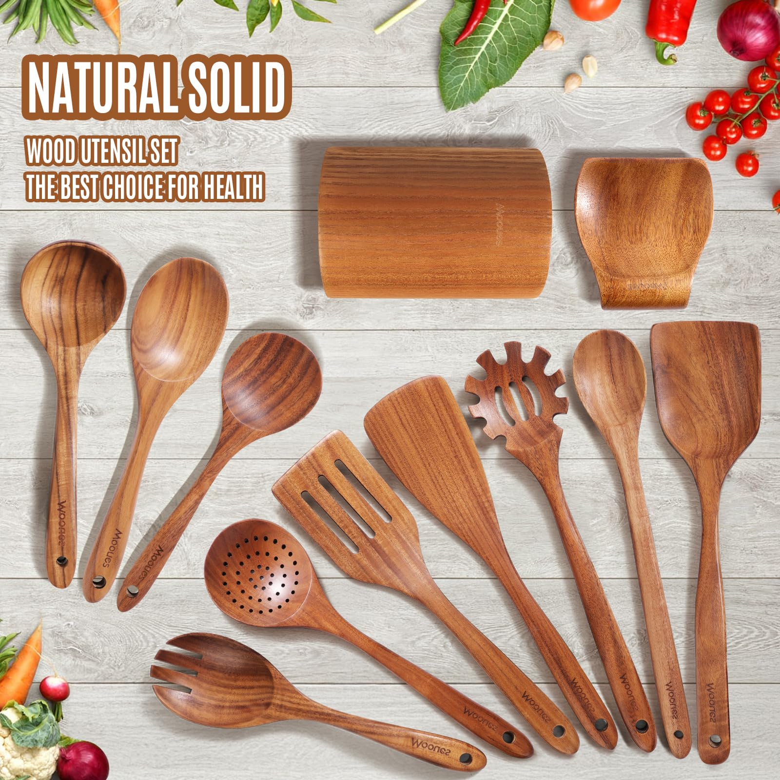 Juego de utensilios de cocina de madera, herramientas de cocina de 12 piezas