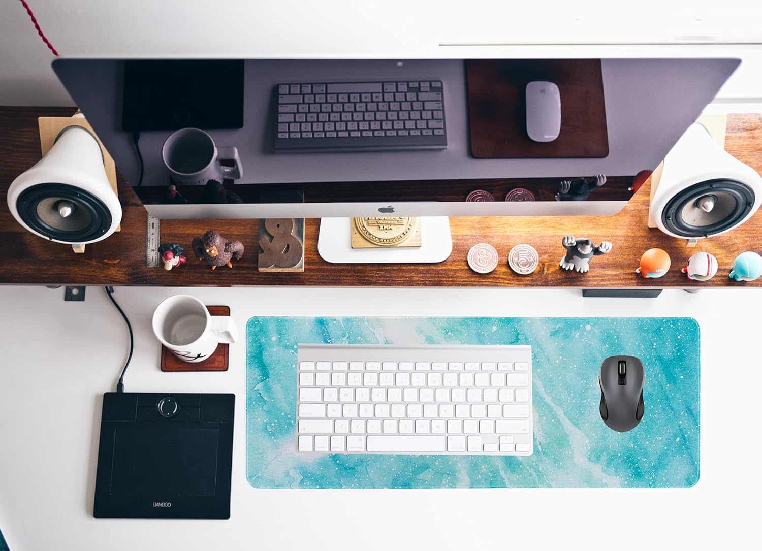 Agirlvct Desk Pad Protector,Cute Mouse Pad,Marble Office Desk Mat,Non-Slip Desk Pad for Keyboard and Mouse,Laptop Desk Leather Cover,Waterproof Writing Mat for Office Home (Light Blue,31.5" x 11.8") : Office Products