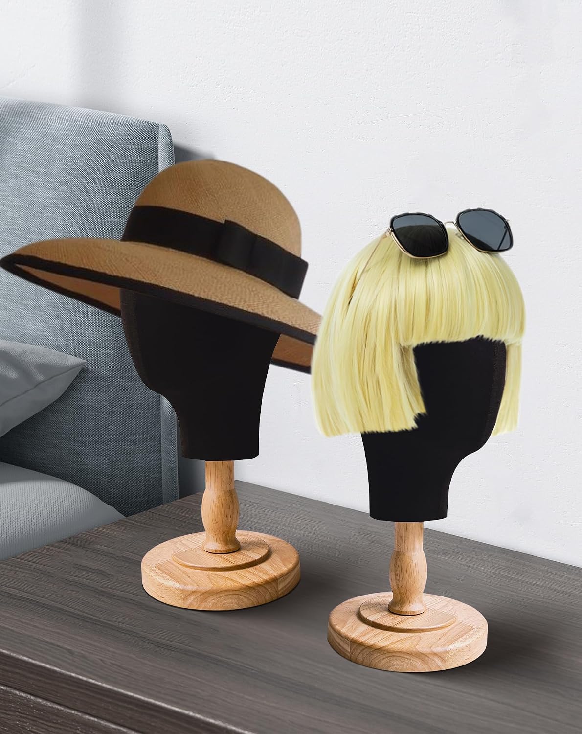 CHADWICK Black Mannequin Head for Wigs, Hats, 21 Inches Fursuit Head, Hat Stand Holder with Detachable Wood Stand, Professional Canvas Block for Shops, Home Decor, Hair Salon Display