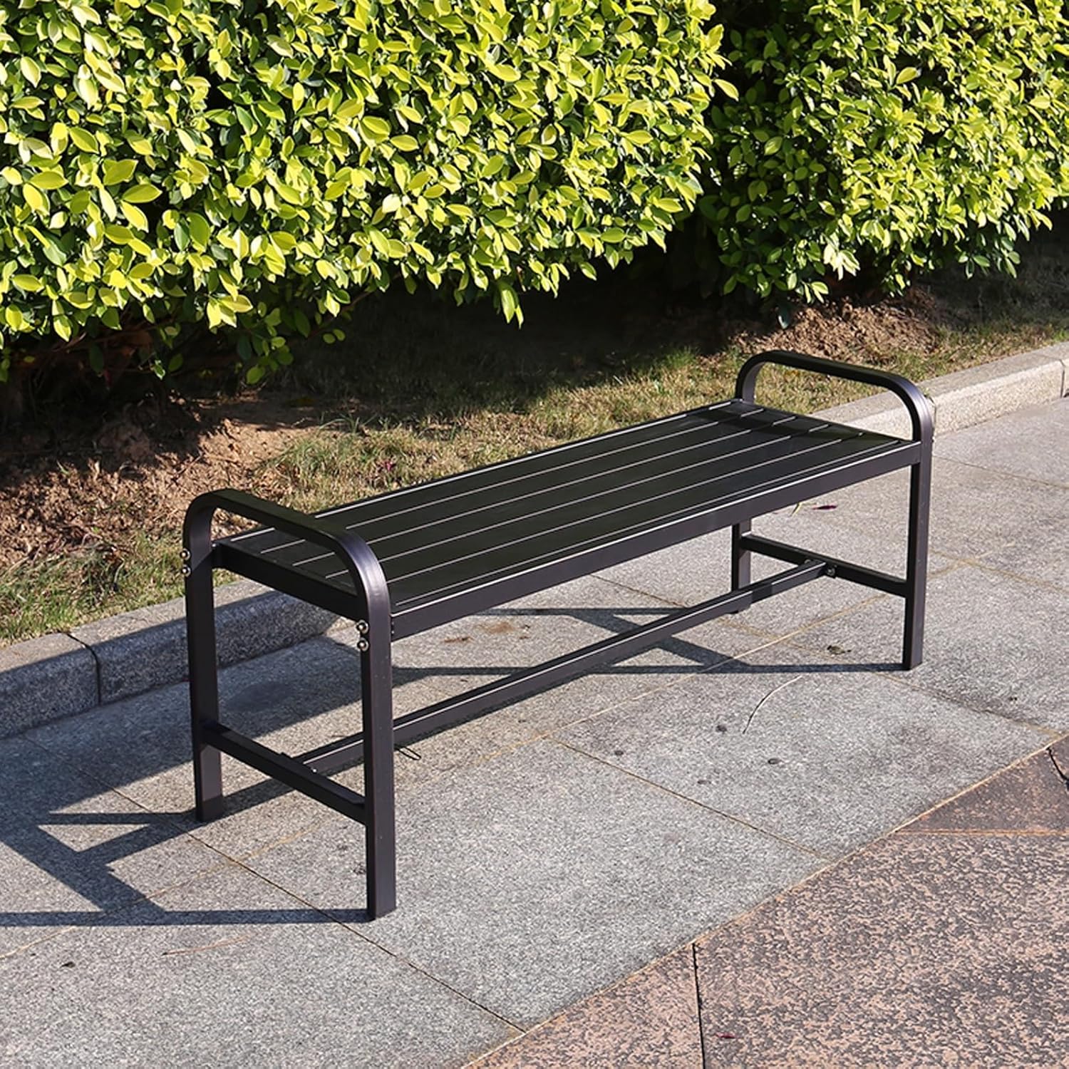 49 Inch Outdoor Garden Bench with Armrests - Stylish Patio Seating for Balcony, Yard, Parks & Resorts - Durable Black Bench for Outdoor Use