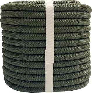 Yuzenet Braided Polyester Arborist Rope 3/8 Inch x 100 Feet - 3520 lbs Strength Bull Rope for Tree Work, Truck Securing, Camping Swing, Army Green
