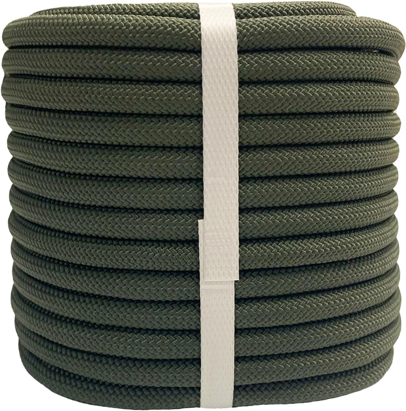 Braided Polyester Arborist Rope (3/8 inch X 100 feet) High Strength Bull Rope for Tree Work Truck Securing Camping Swing, ArmyGreen