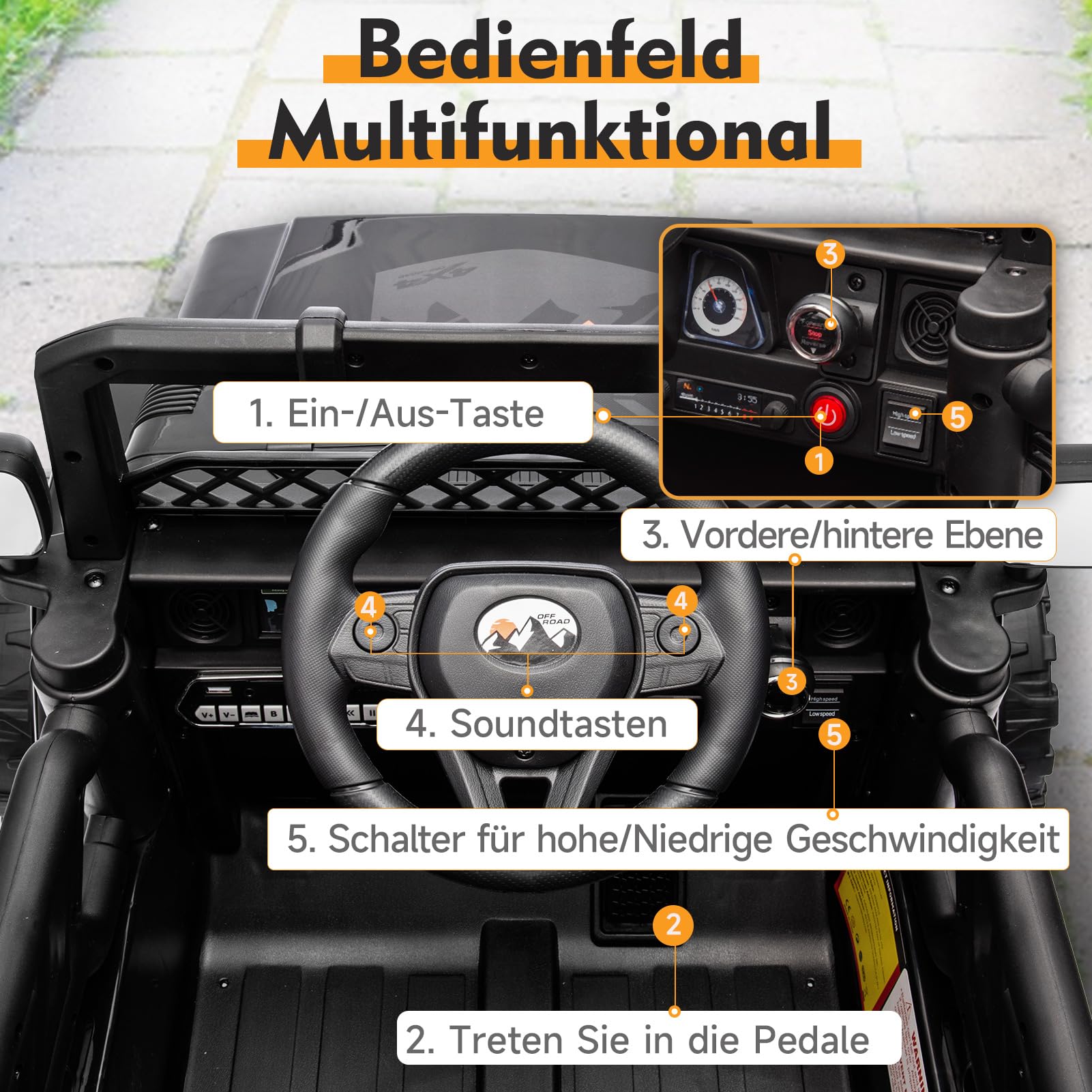 HAUSPROFI Kinder Elektroauto 12V, Elektroauto für Kinder mit 2,4G Fernbedienung, LED, Bluetooth, Musik, 3-5 km/h, Kinderauto Elektrisch, Elektro Kinderauto für ab 3 Jahren, Schwarz
