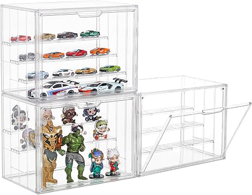 Miniatura 9 de Vitrina acrílica para coleccionables, 3 capas, ajustable, con puerta magnética, caja de exhibición transparente apilable para figuras escaparate,