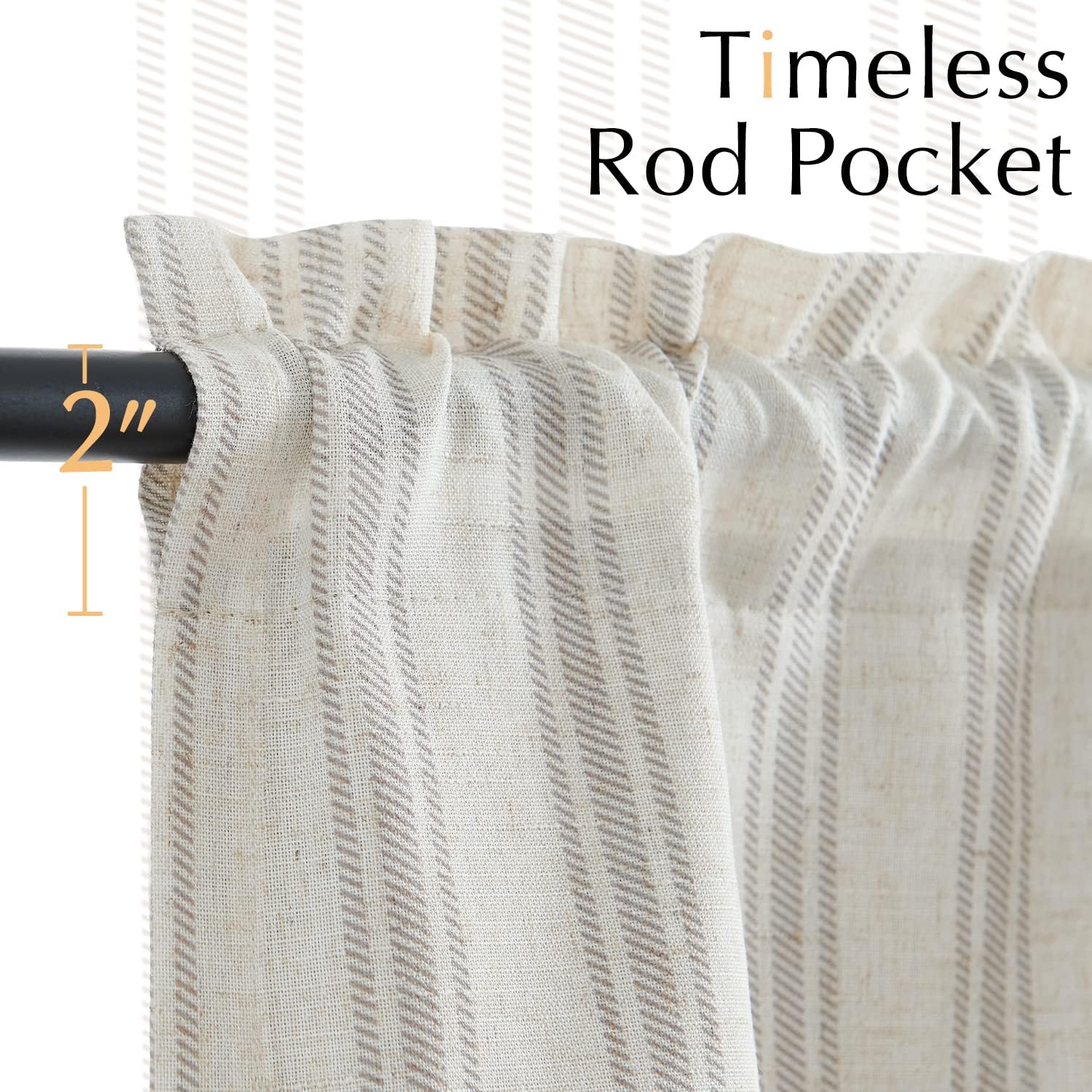 jinchan Striped Linen Valance Curtain Blackout Double Layer Valance for Windows 18 Inch Gray Striped Print Farmhouse Rustic Window Treatment for Kitchen Living Room Bedroom 1 Panel Grey on Beige