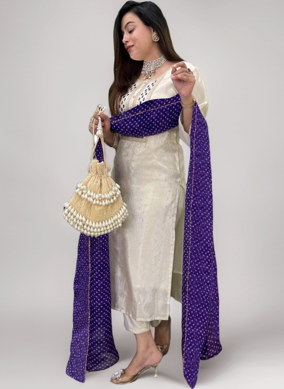 GoSriKi Women's Rayon Viscose Straight Embroidered Kurta with Pant & Dupatta