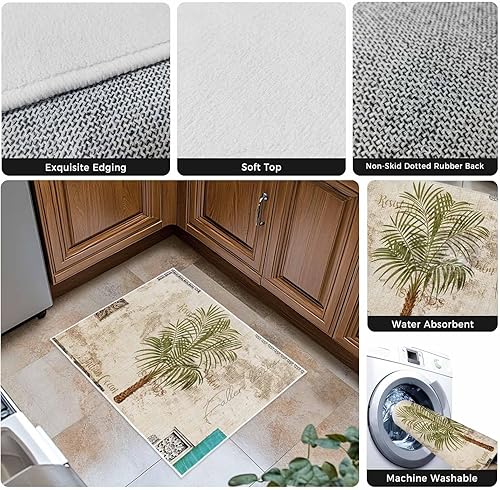 Miniatura 5 de Tapete de baño retro con palmera, tapete suave para baño, ducha, bañera, cocina, puerta, lavable, tapete para dormitorio, cuarto de servicio,