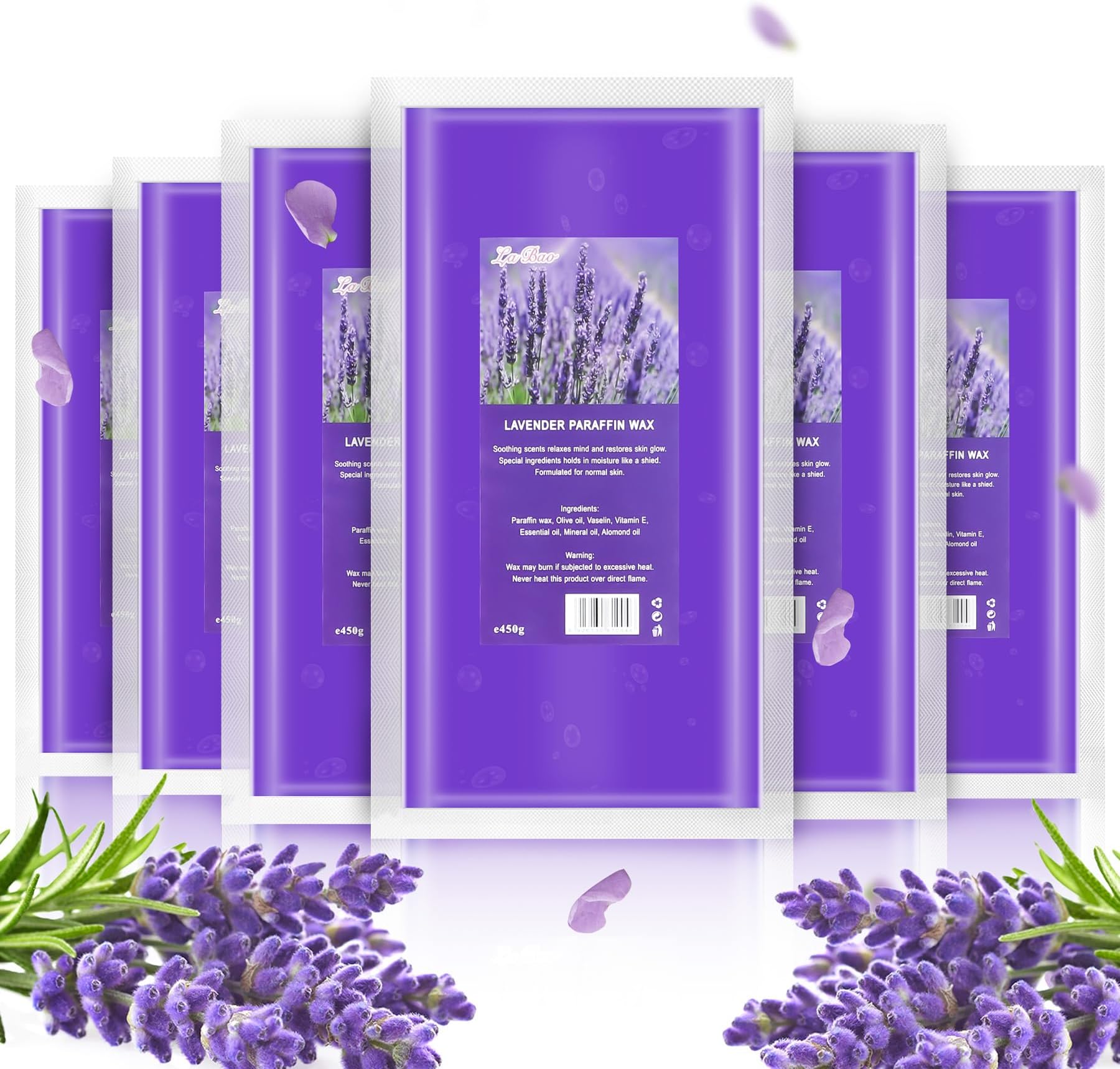Paraffin Wax Lavender 2700g, Paraffin Wax for Hands and Feet Aesthetic Treatments Moisturizing Deeply Hydrates, Paraffin Wax Block Set 450 x 6 pcs for Family, Elderly