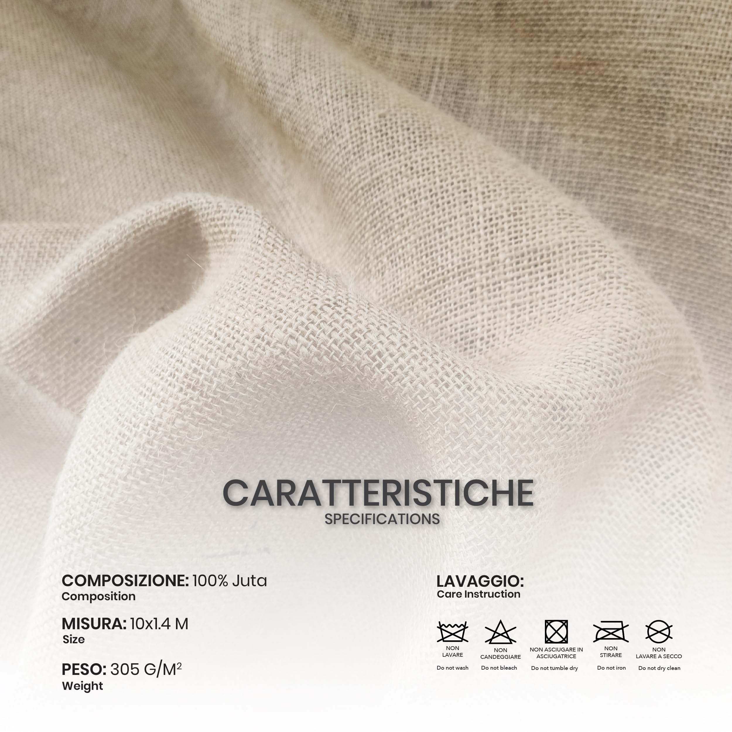 Panini Tessuti, Arpillera Pura en Fibra Natural – Recortes de 2 – 5 – 10 mt x 1,40 mt de Altura
