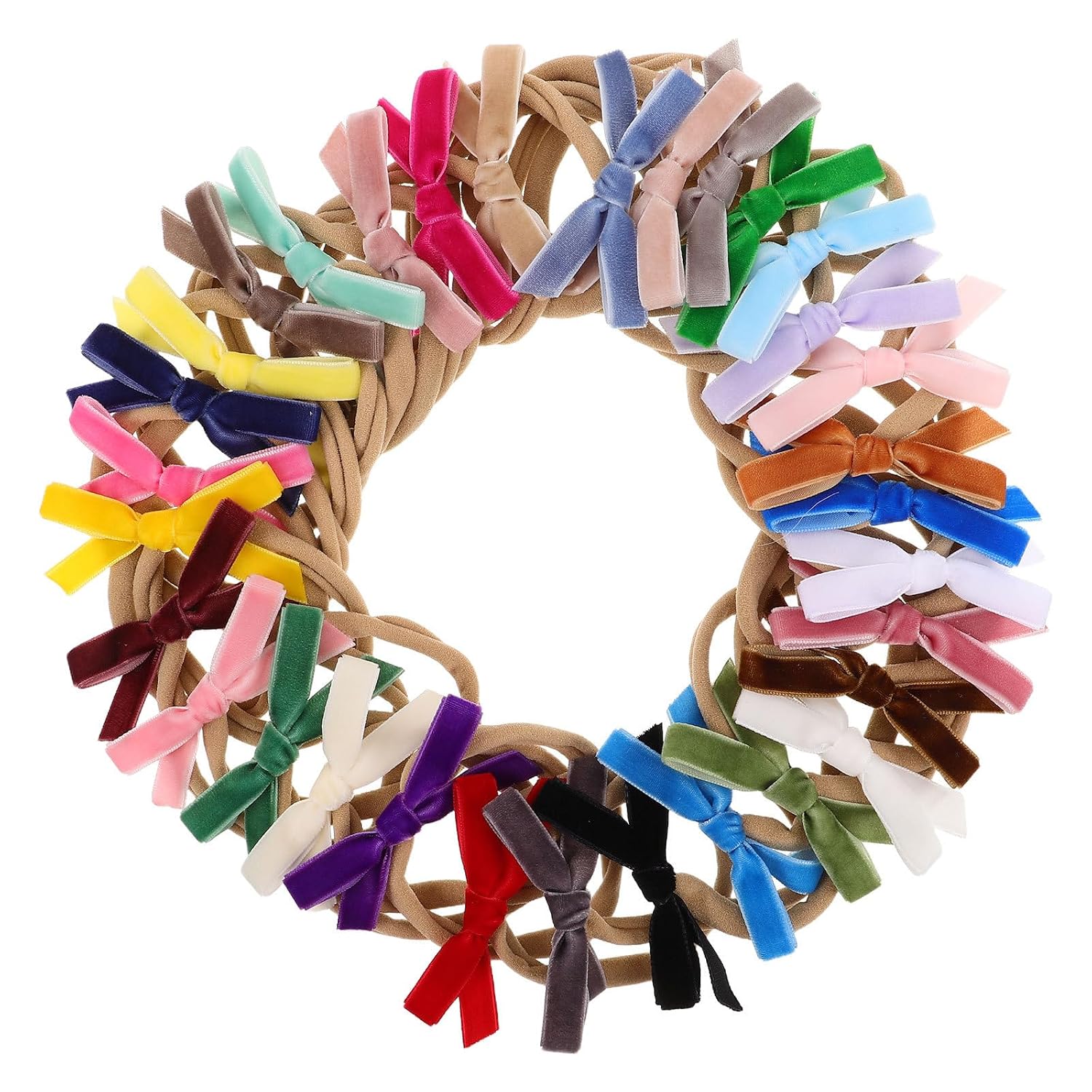 Yardwe 32pcs Girl Bow Headbands and Stretch Hairbands, Soft Velvet Elastic Hair Accessories for Newborns, Comfortable Everyday and Special Occasion Wear