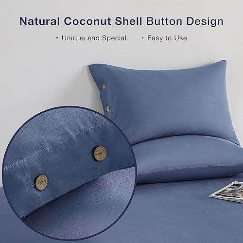 Miniatura 4 de JELLYMONI Juego de 2 fundas de almohada de algodón estándar (20 x 26 pulgadas), con cierre de botón, 100% algodón lavado, suave, transpirable, color