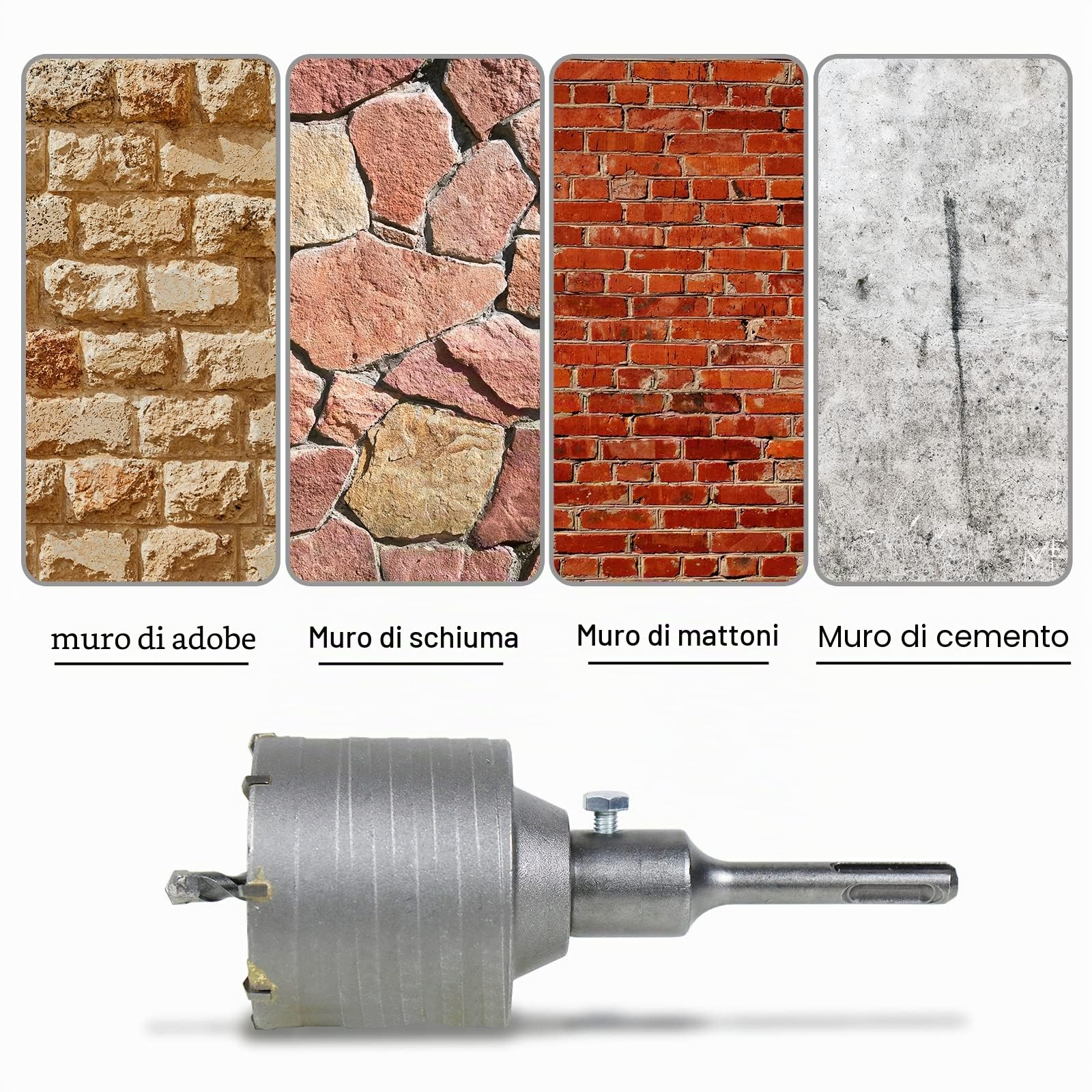 CCLIFE Fresa per cemento seghe a tazza per cemento da 50/55/65/68/80/82/100 mm Punta Centraggio 8x110mm per muratura e calcestruzzo con SDS plus adattatore