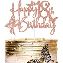 Happy 18th Birthday Cake Topper, Time to Adult, Hello 18, Butterfly Theme 18 Years old Birthday Party Decorations Supplies for Girl, Rose Gold Glitter