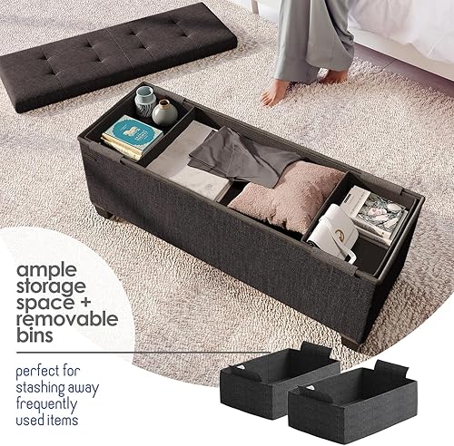 Miniatura 3 de Banco otomano de almacenamiento, banco de almacenamiento de 43 pulgadas para el extremo de la cama, reposapiés otomano grande con contenedores de
