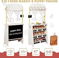 Vista 5 de Juego de tienda de comestibles para niños, tienda de juegos de simulación y carrito de compras de supermercado de madera con caja registradora