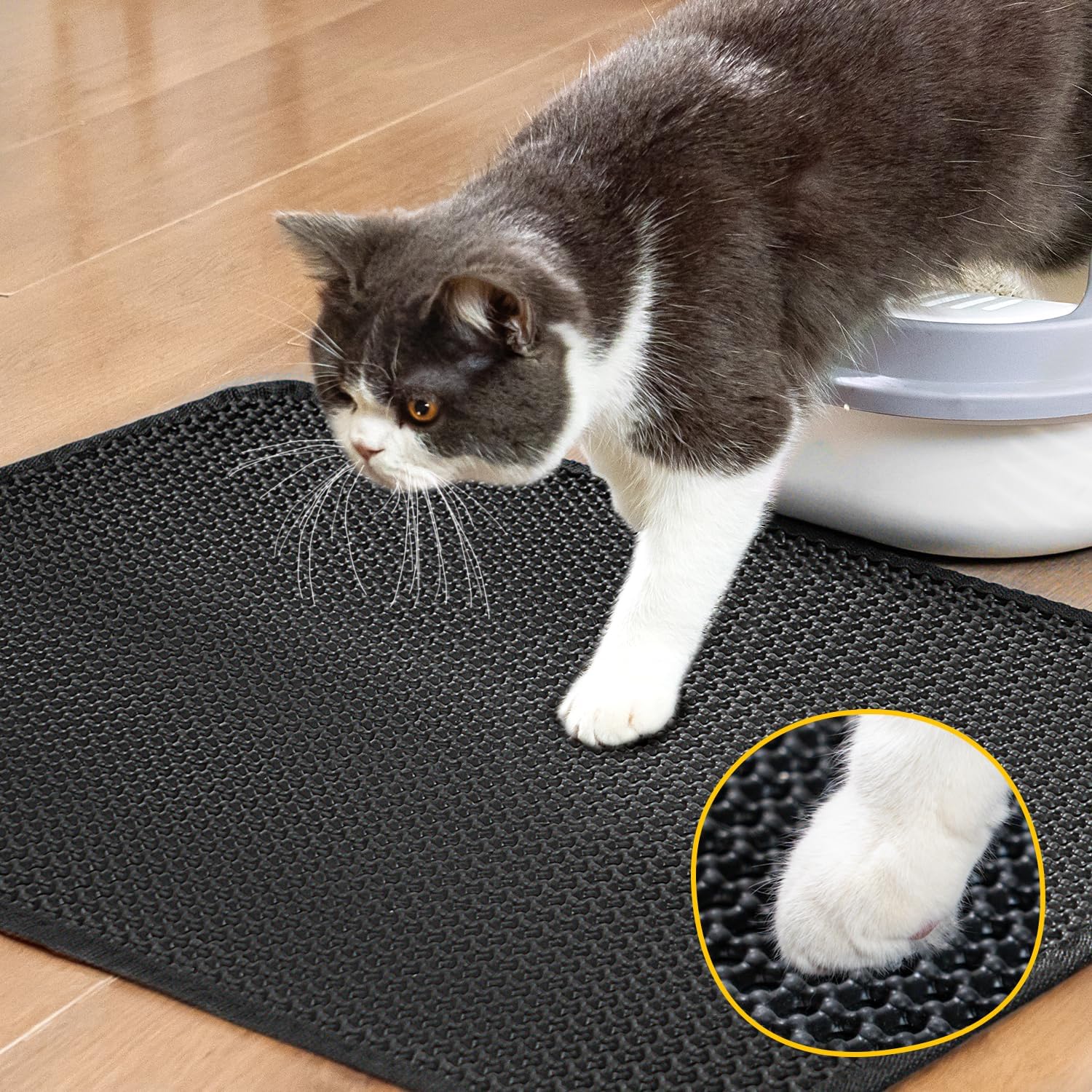 Cat Litter Mat, Upgrade Super Waterproof Back Layer Litter Box Mat, Non Slip, Durable, Soft on Paws Kitty Trapping Matt (34"x26", Black)