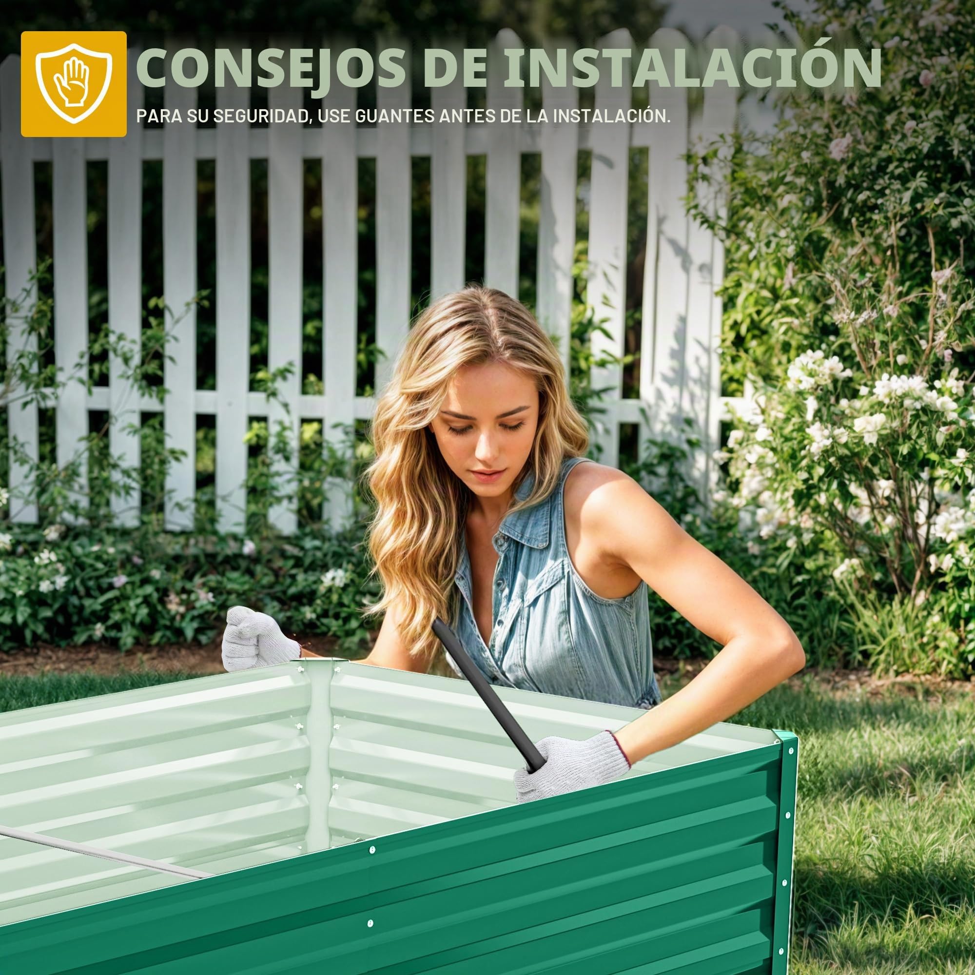 DWVO Bancal de Metal 180 x 90 x 60 cm con Guantes, bancal Alto de Acero Inoxidable y Resistente a la Intemperie, Estable galvanizado con Goma de Seguridad para Verduras, Flores, Frutas, Verde