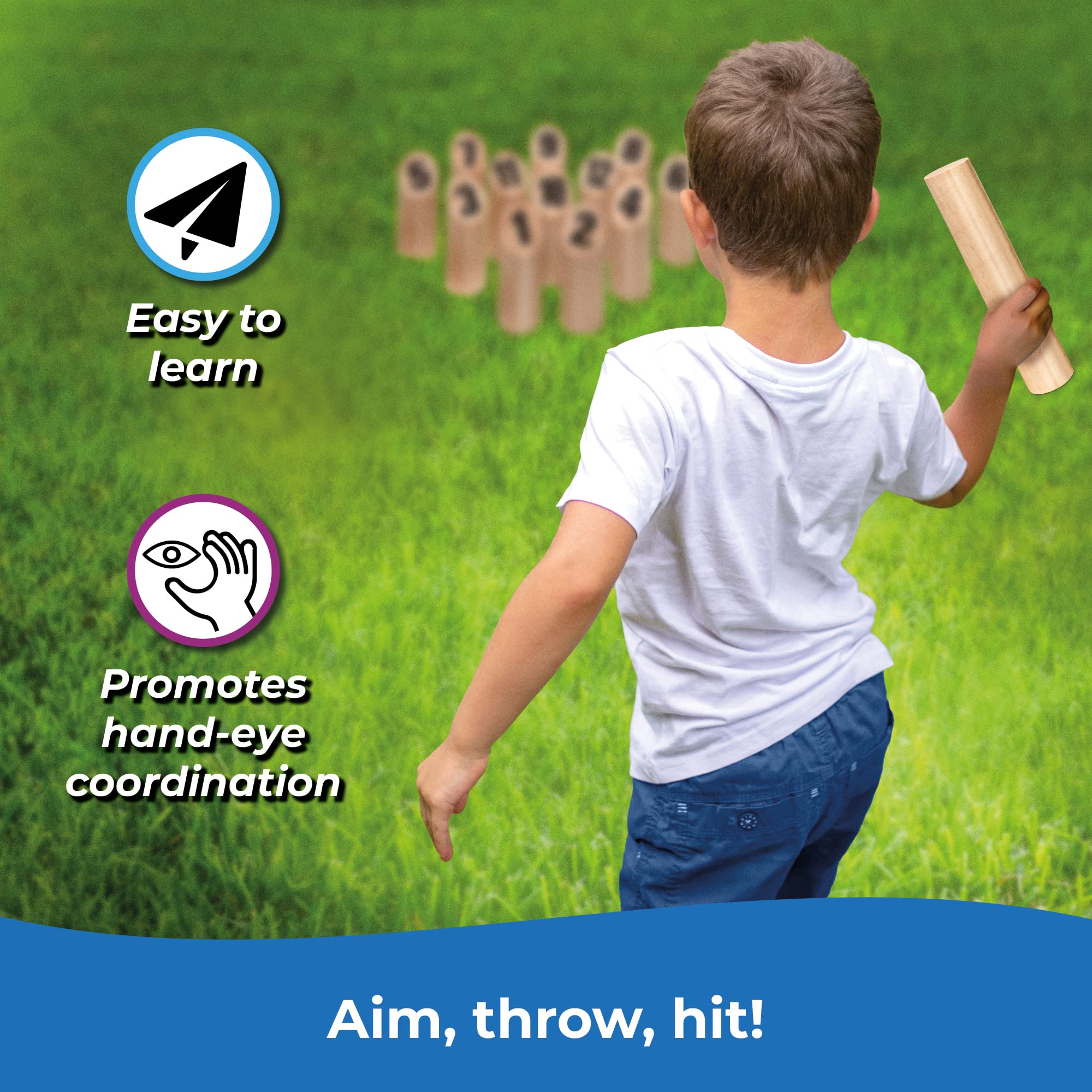 Toyfel Juego de Bolos de Madera Tölky - Bolos finlandeses - Kubb con números - Juego al Aire Libre Juego Madera Juegos Jardin