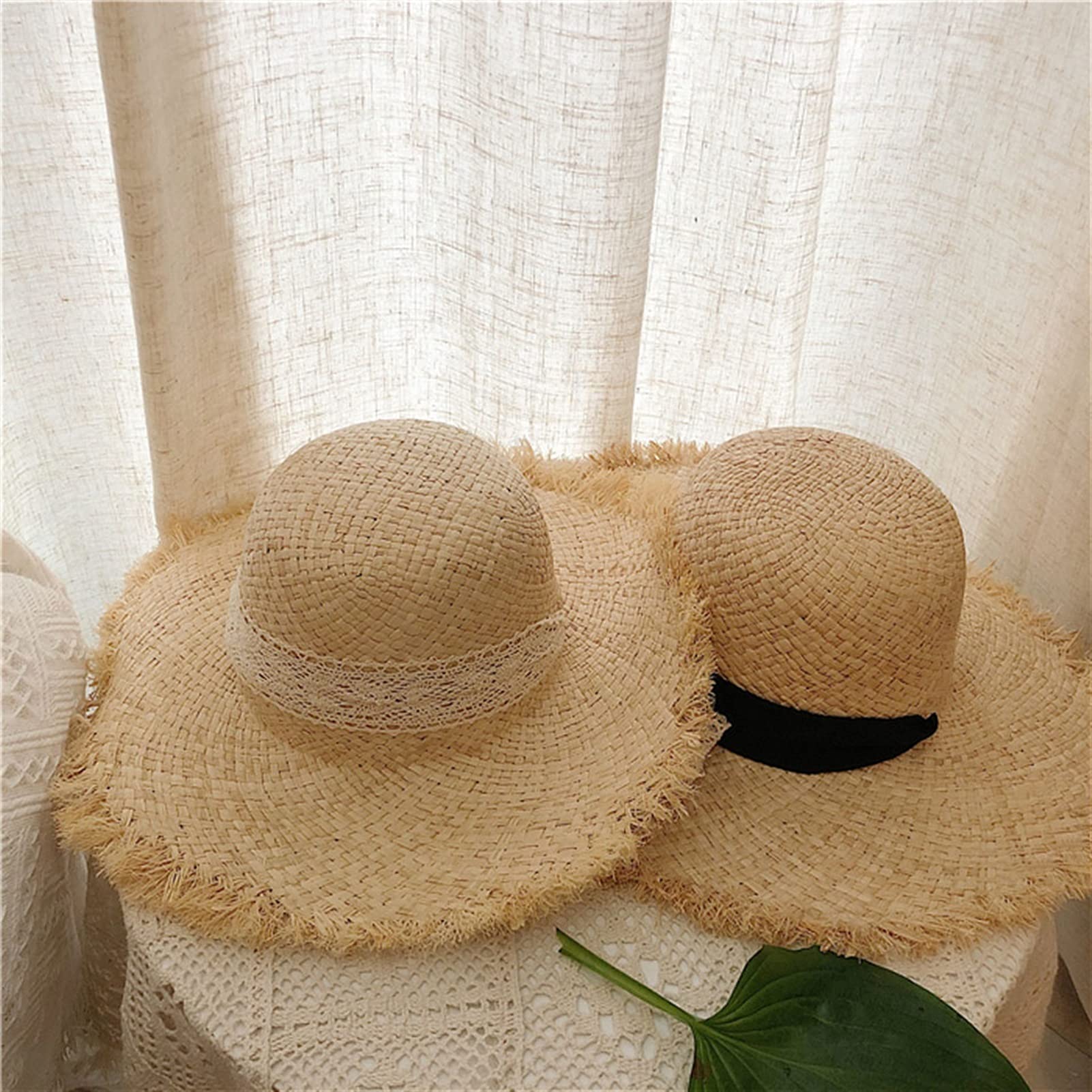 Chapeau de Soleil pour Femme Top Rond Grande Hauteur Large Chapeaux Beach Casquette Femme été Vacances Paille Sunhat Chapeau d’été (Color : 3, Size : M)