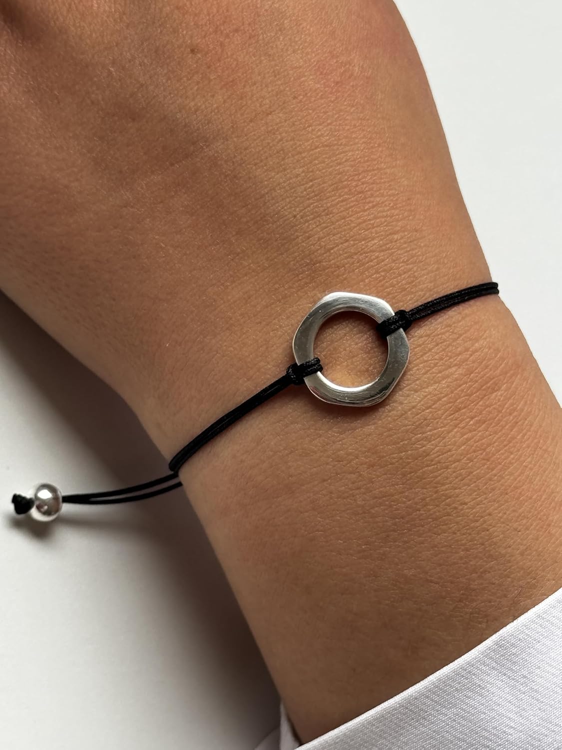 Handmade 925 Sterling Silver Minimalist Circle Bracelet for Women, Pull Adjustable Kindred Cord Thread, Charm Black String Bracelet, Karma Bracelet, Spiritual Yoga Gift - Image 6