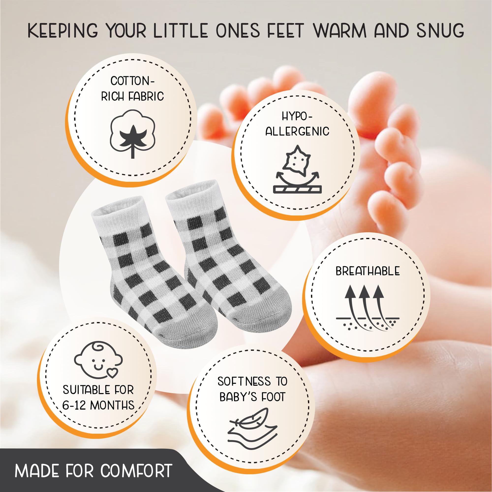 Calcetines para bebé con pinzas de 0-6 y 6-12 meses, suela antideslizante para caminar segura, puños acanalados unisex para permanecer en su lugar, 12 pares