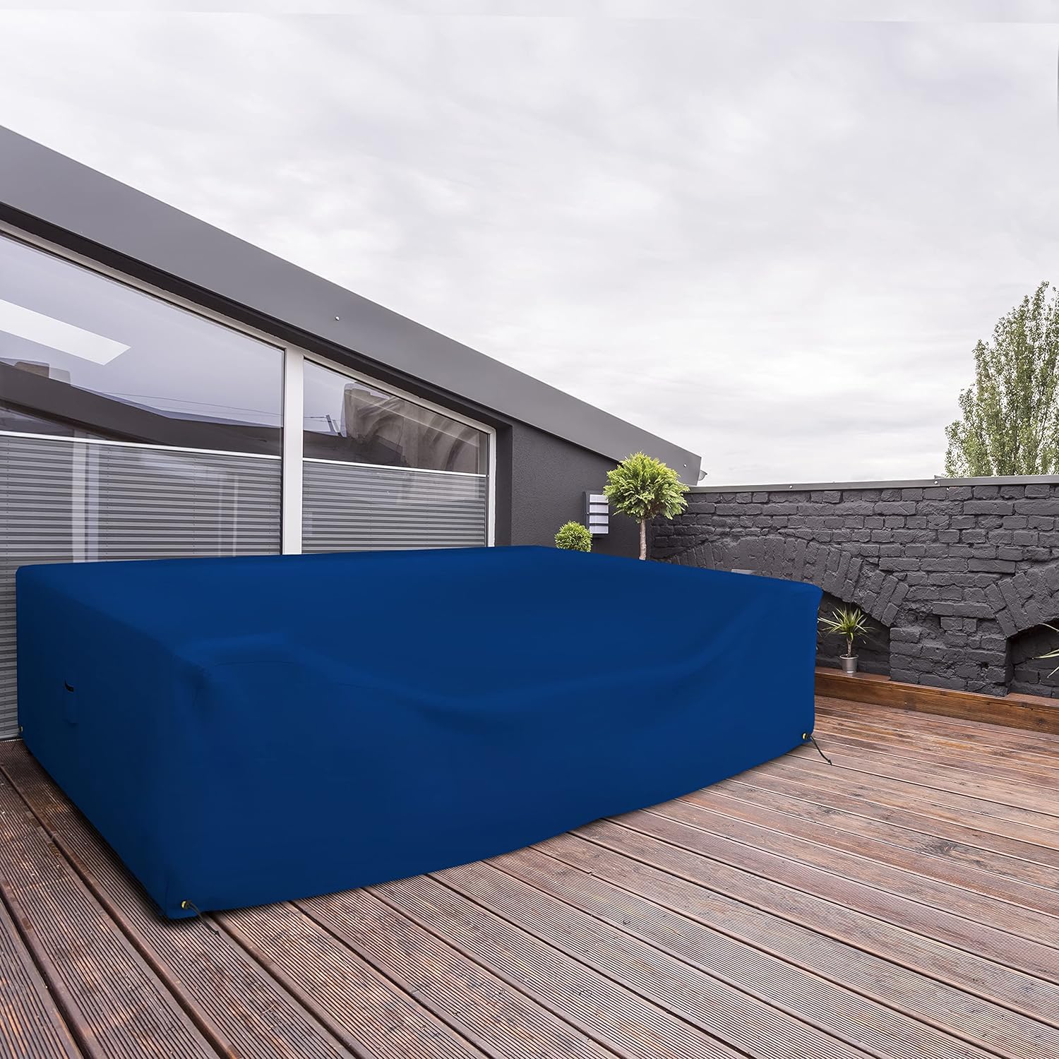 Covers & All Sekcyjny pokrowiec na sofę na patio - wytrzymały 50 ml wodoodporny, trwały zestaw mebli ogrodowych na stół i krzesła pokrowiec z kieszeniami powietrznymi i sznurkiem (188 cm szer. x 188 cm gł. x 71 cm wys., niebieski)