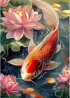 CEOVR Koi Lotus Diamond Art Kits for Adults, 5D DIY Full Drill Diamond Painting Dots Crystal Gem Art, Adult Crafts Kits Arts and Crafts, Wall Decor for Home Office 12x16inch