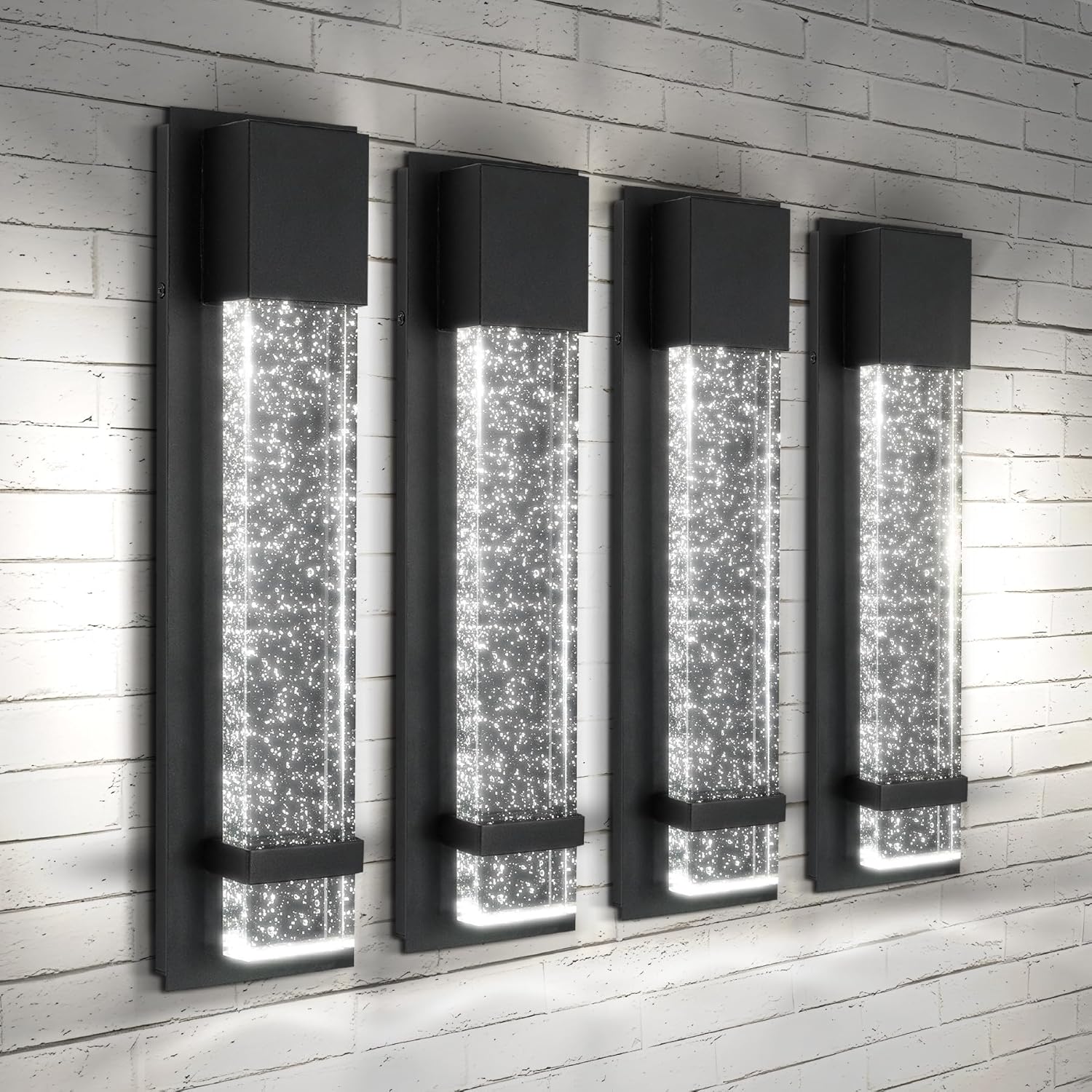 ASD LED 18" Bubble Glass Wall Light Fixture, Outdoor & Indoor Seeded Sconce | 3CCT, Waterproof, Dimmable, ETL Listed | 12W 500LM 3000-5000K 120V | Exterior Lantern, Porch Lighting | Black, 4 Pack